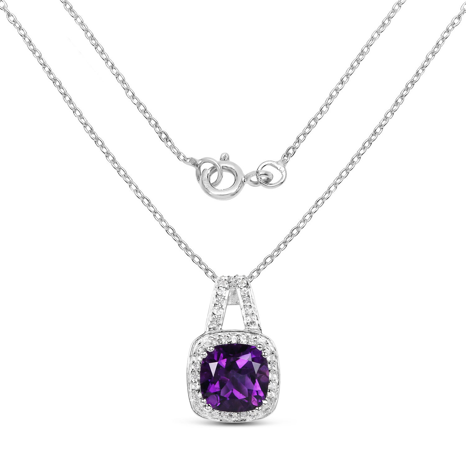 2.80 Carat Genuine Amethyst and White Topaz .925 Sterling Silver Pendant
