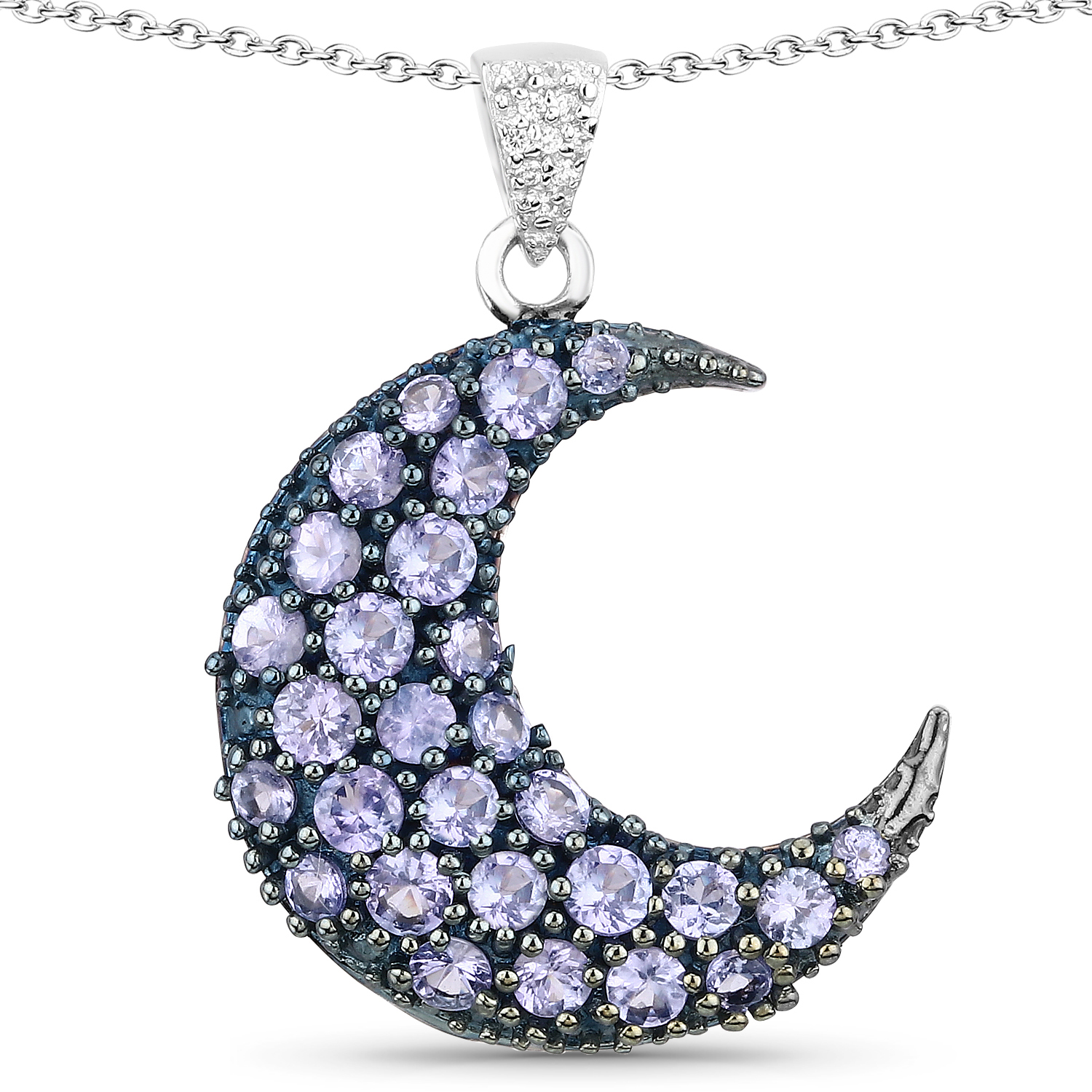 2.23 Carat Genuine Tanzanite and White Zircon .925 Sterling Silver Pendant