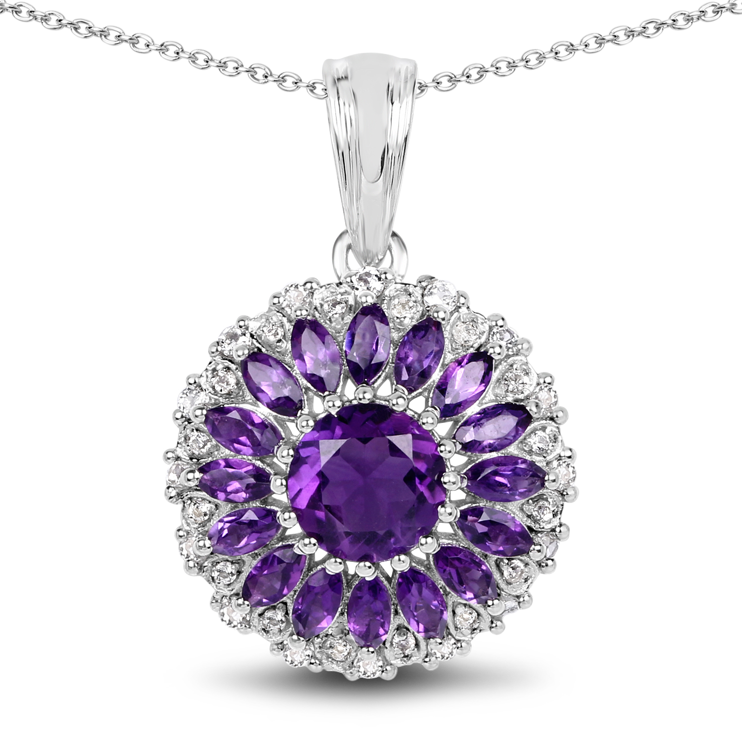2.57 Carat Genuine Amethyst & White Topaz .925 Sterling Silver Pendant