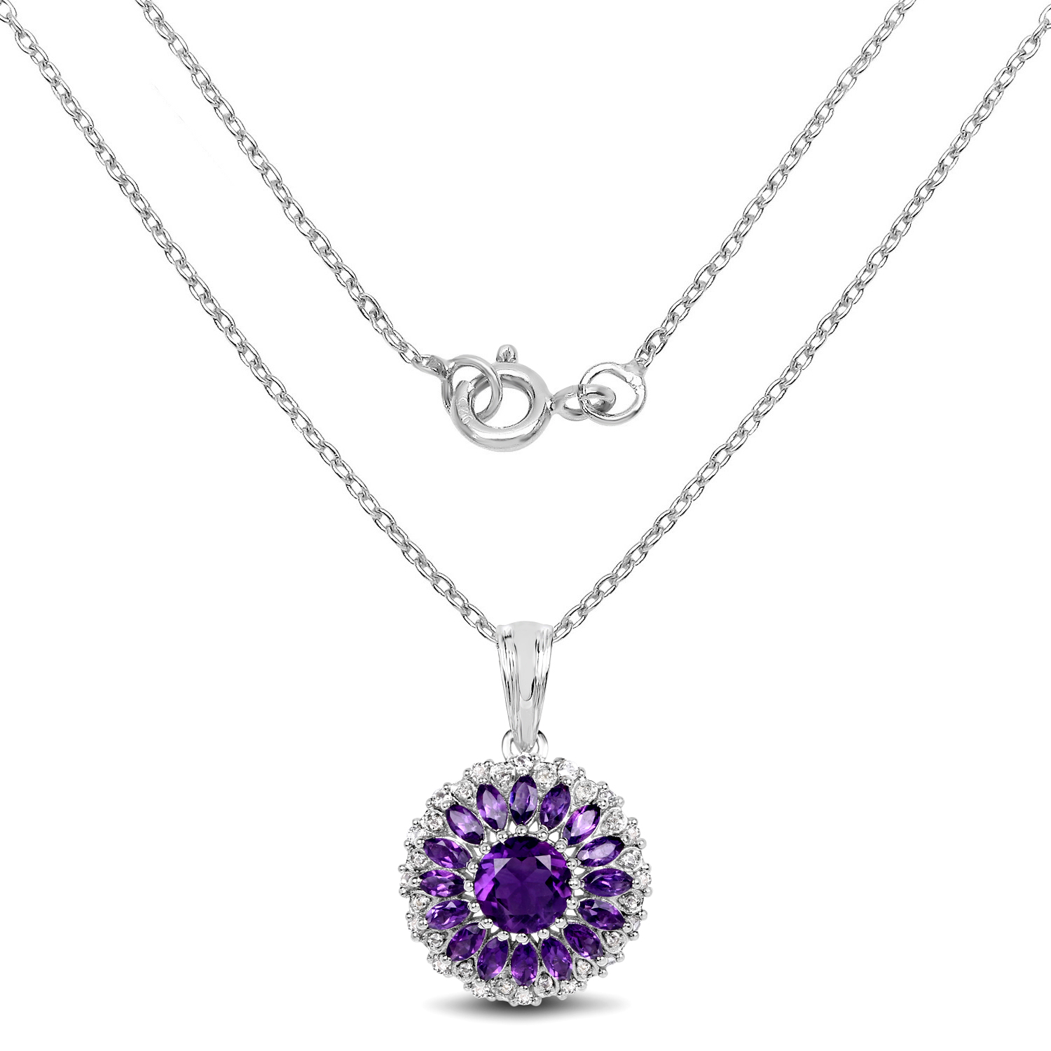 2.57 Carat Genuine Amethyst & White Topaz .925 Sterling Silver Pendant