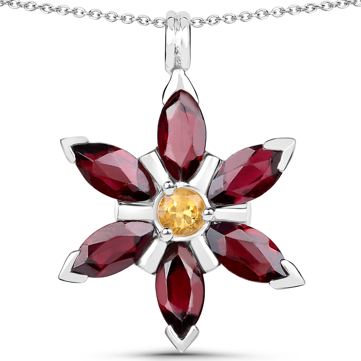 4.13 Carat Genuine Rhodolite and Citrine .925 Sterling Silver Pendant