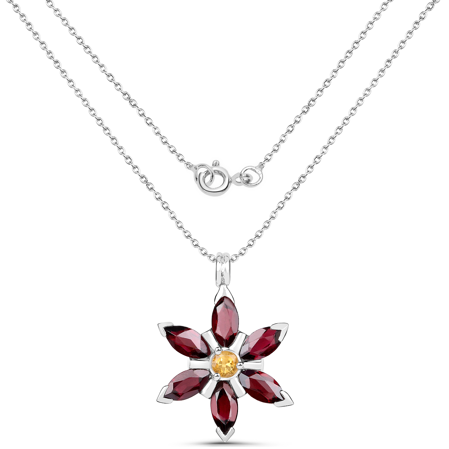 4.13 Carat Genuine Rhodolite and Citrine .925 Sterling Silver Pendant