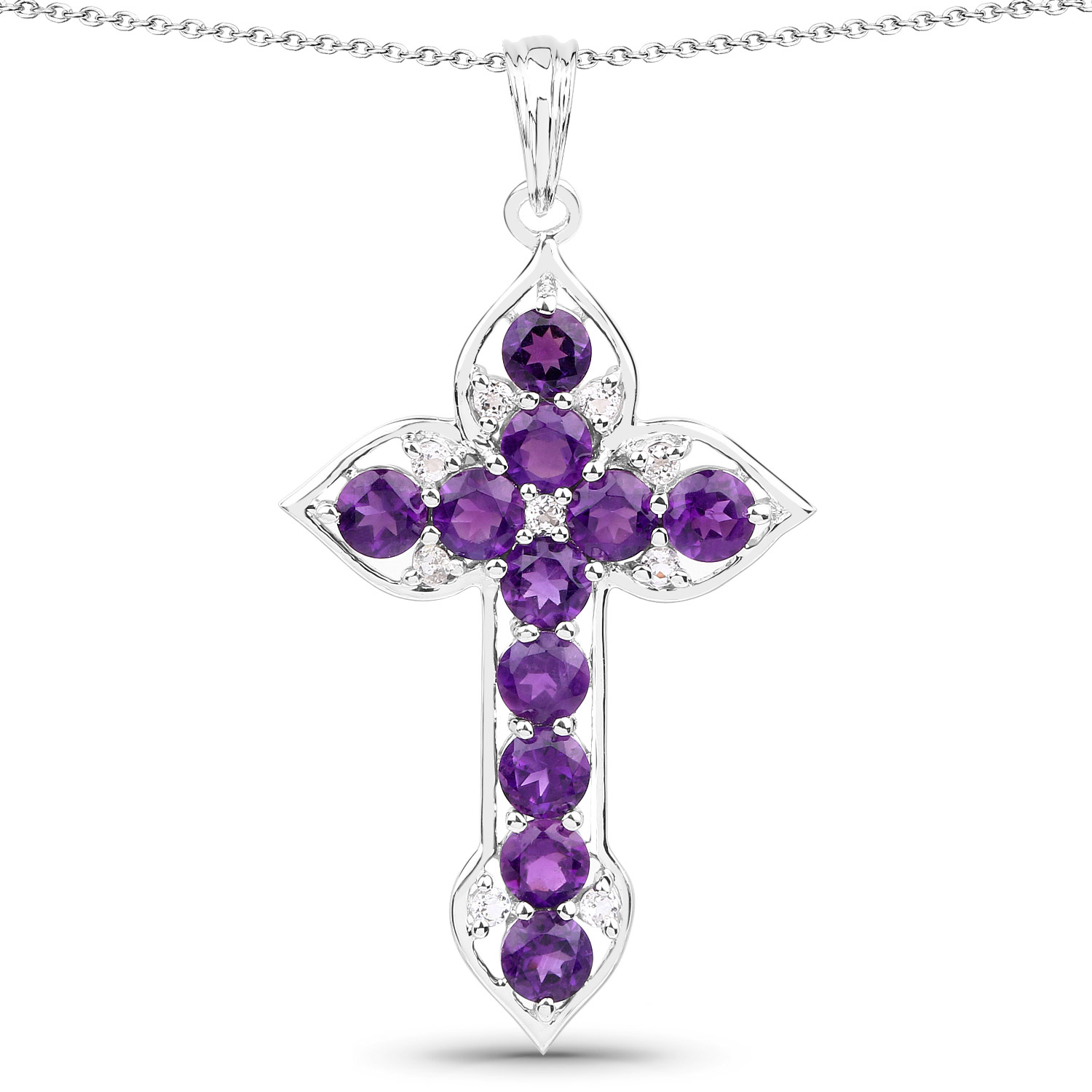 2.93 Carat Genuine Amethyst and White Topaz .925 Sterling Silver Pendant