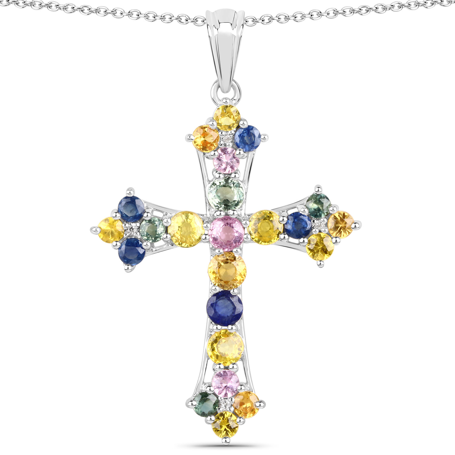 4.32 Carat Genuine Multi Sapphire .925 Sterling Silver Pendant