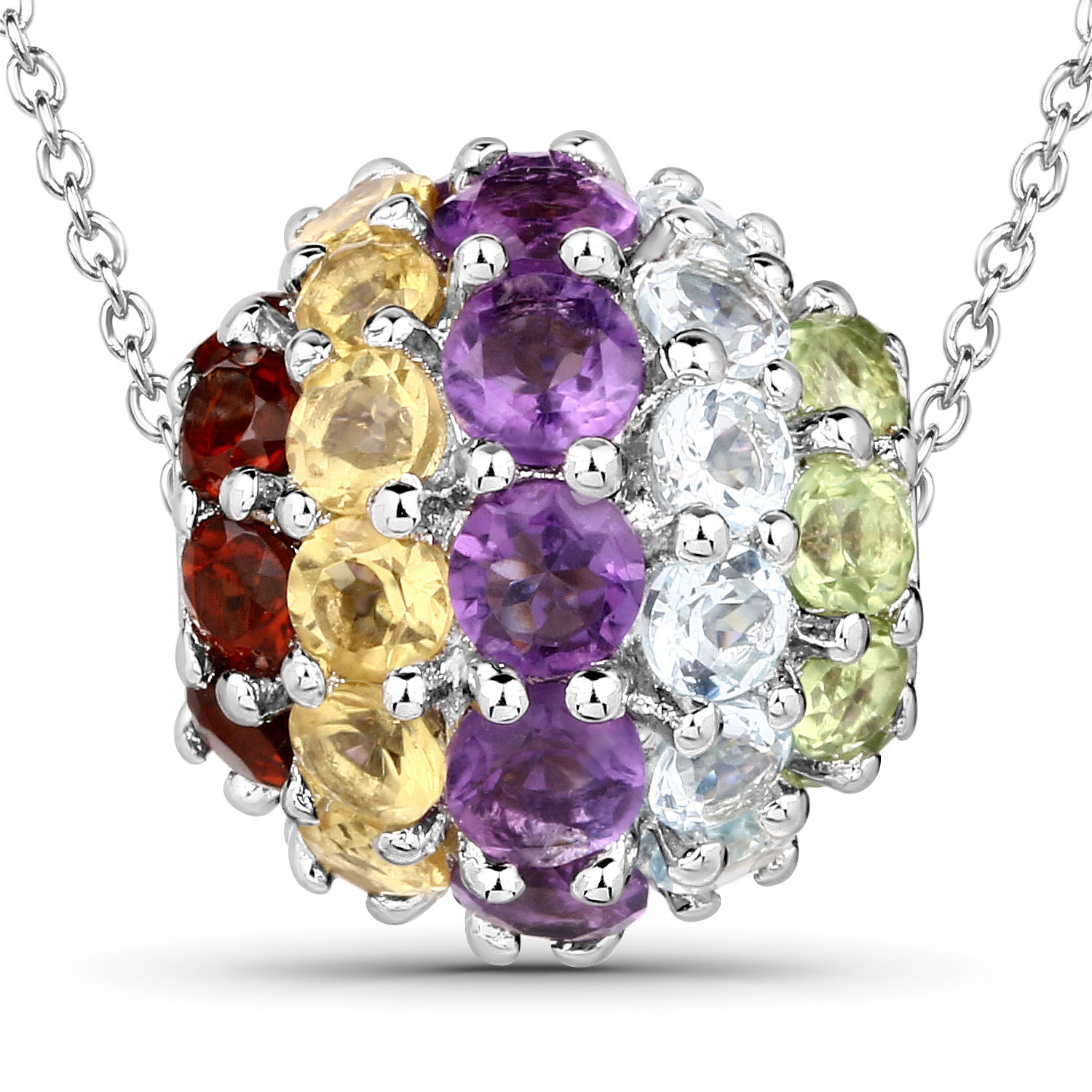 3.95 Carat Genuine Multi Stones .925 Sterling Silver Pendant