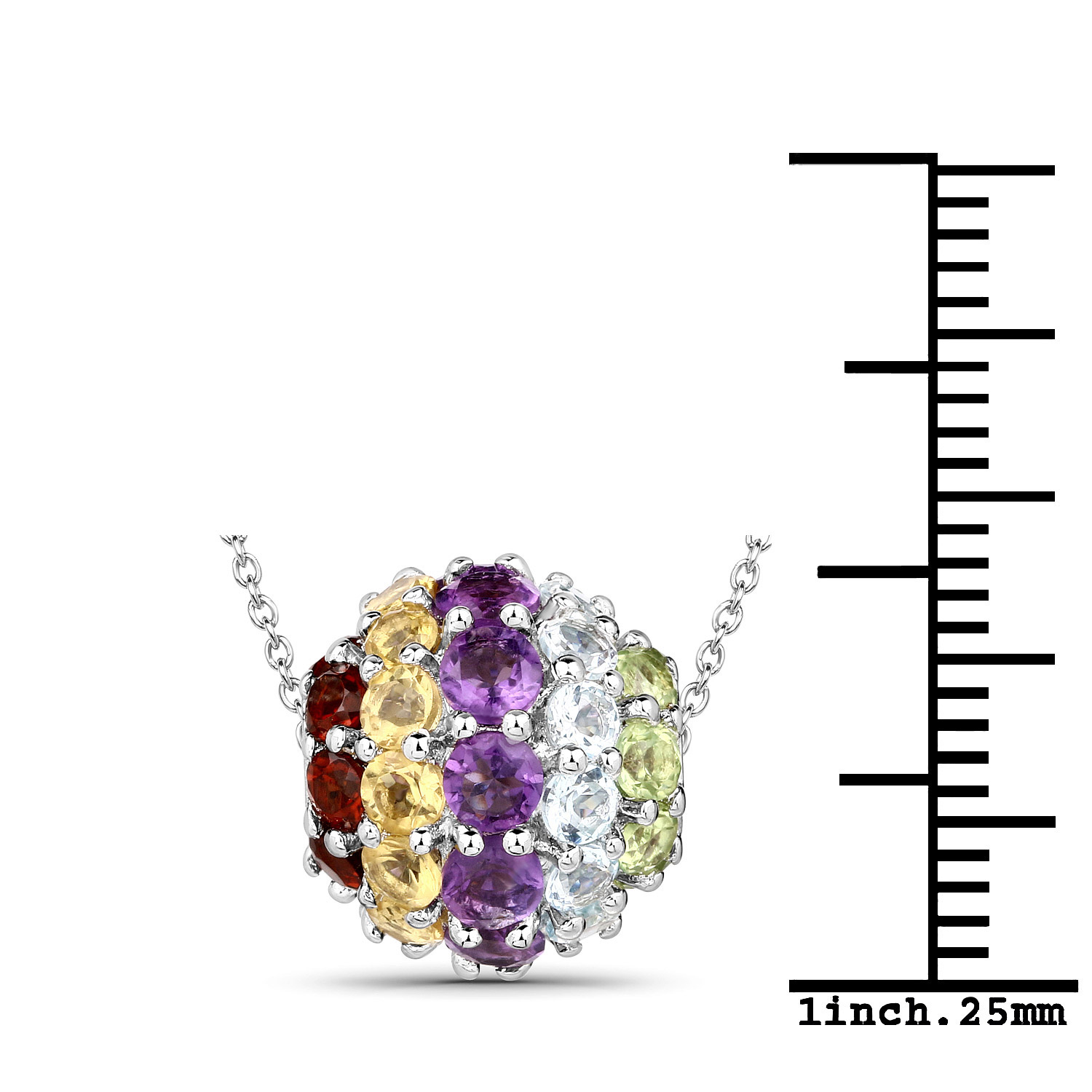 3.95 Carat Genuine Multi Stones .925 Sterling Silver Pendant