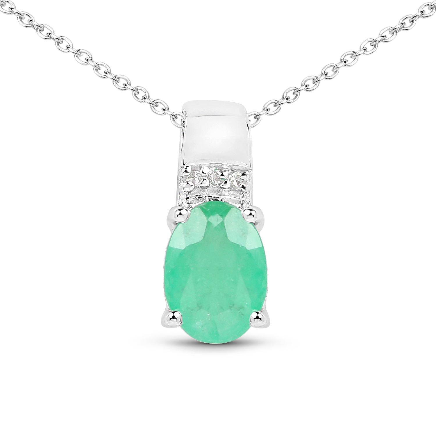 0.74 Carat Genuine Zambian Emerald and White Topaz .925 Sterling Silver Pendant