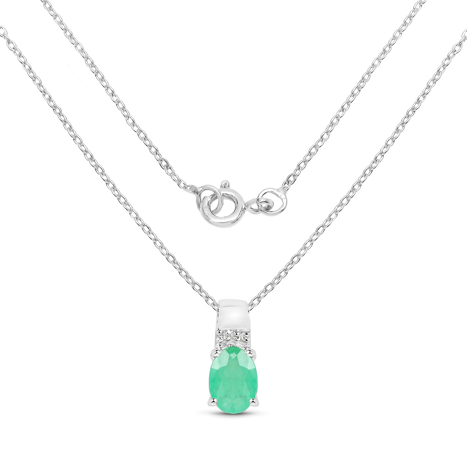 0.74 Carat Genuine Zambian Emerald and White Topaz .925 Sterling Silver Pendant