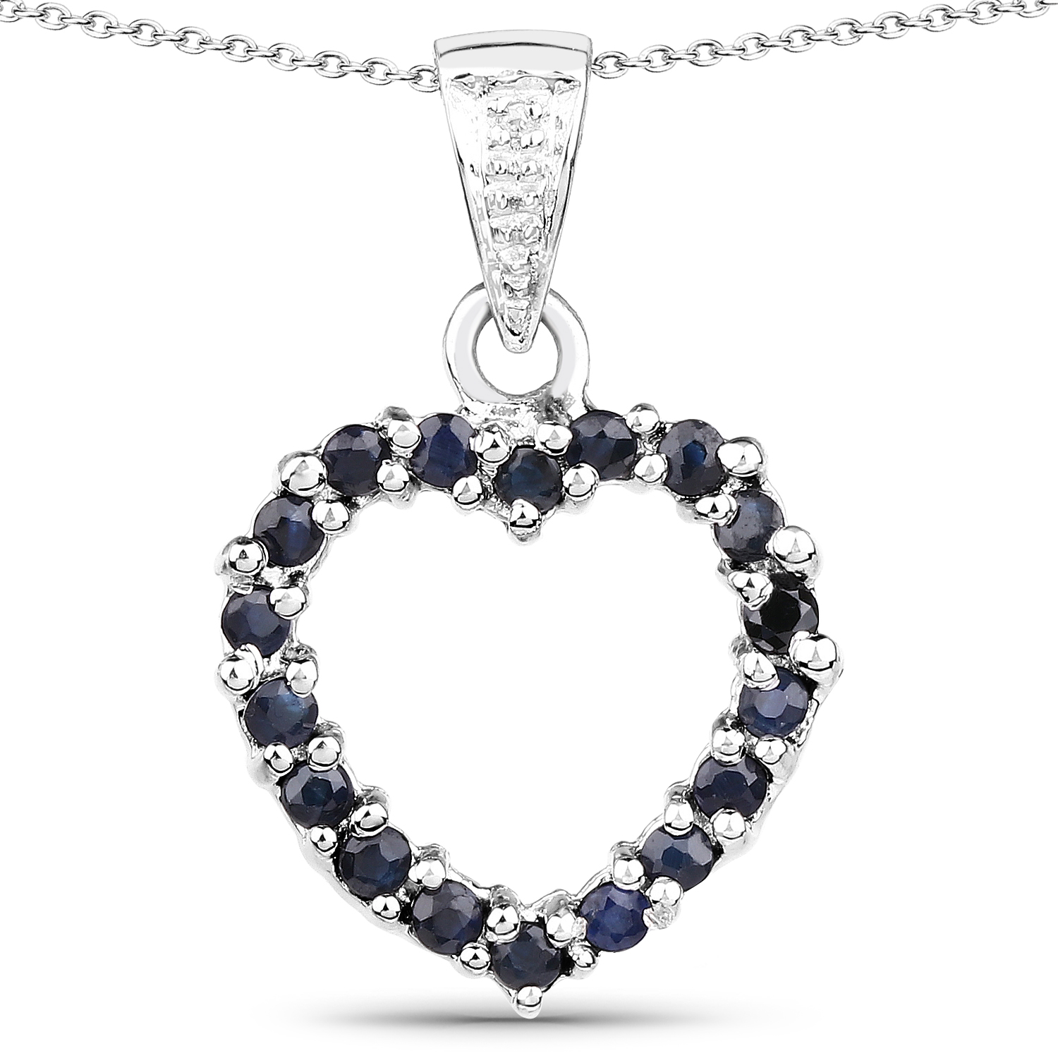 0.81 Carat Genuine Blue Sapphire and White Diamond .925 Sterling Silver Pendant