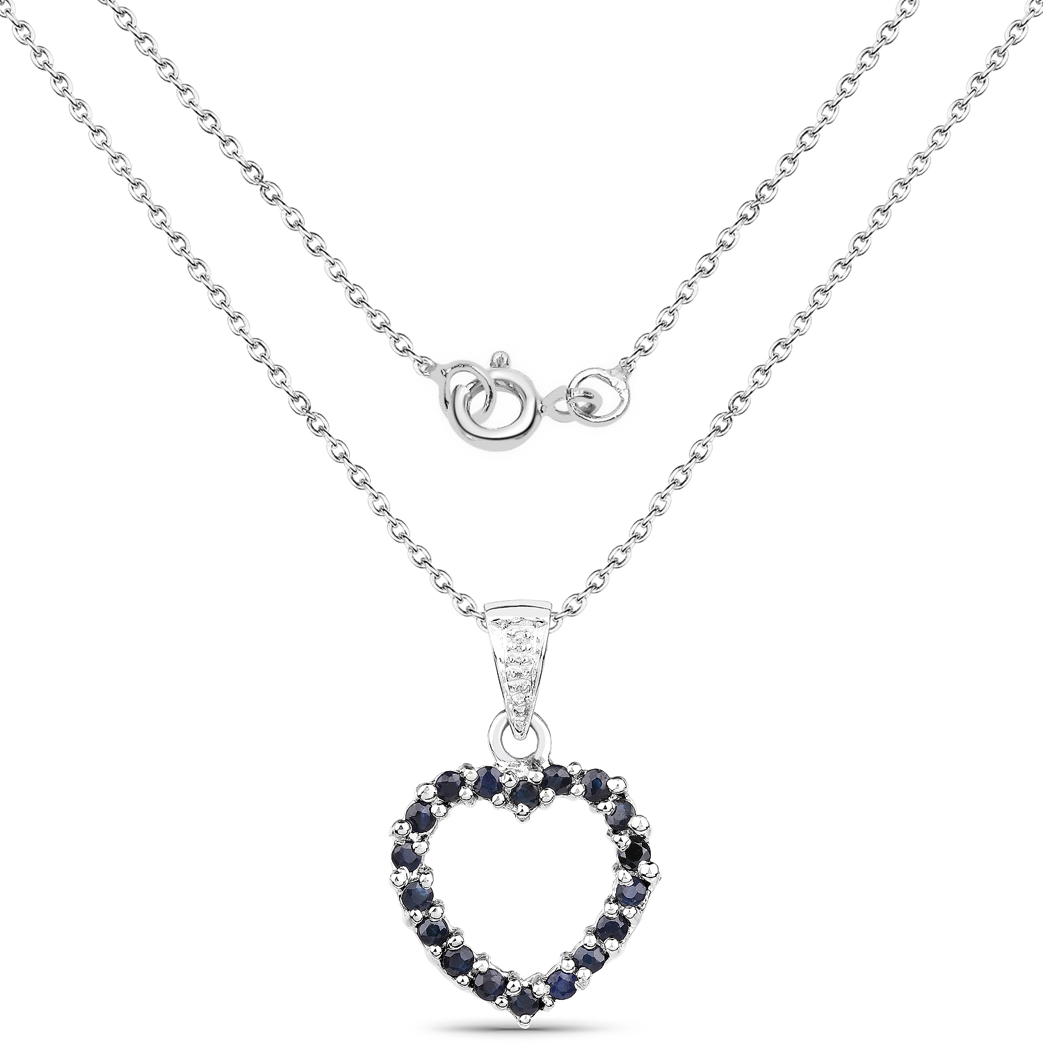 0.81 Carat Genuine Blue Sapphire and White Diamond .925 Sterling Silver Pendant