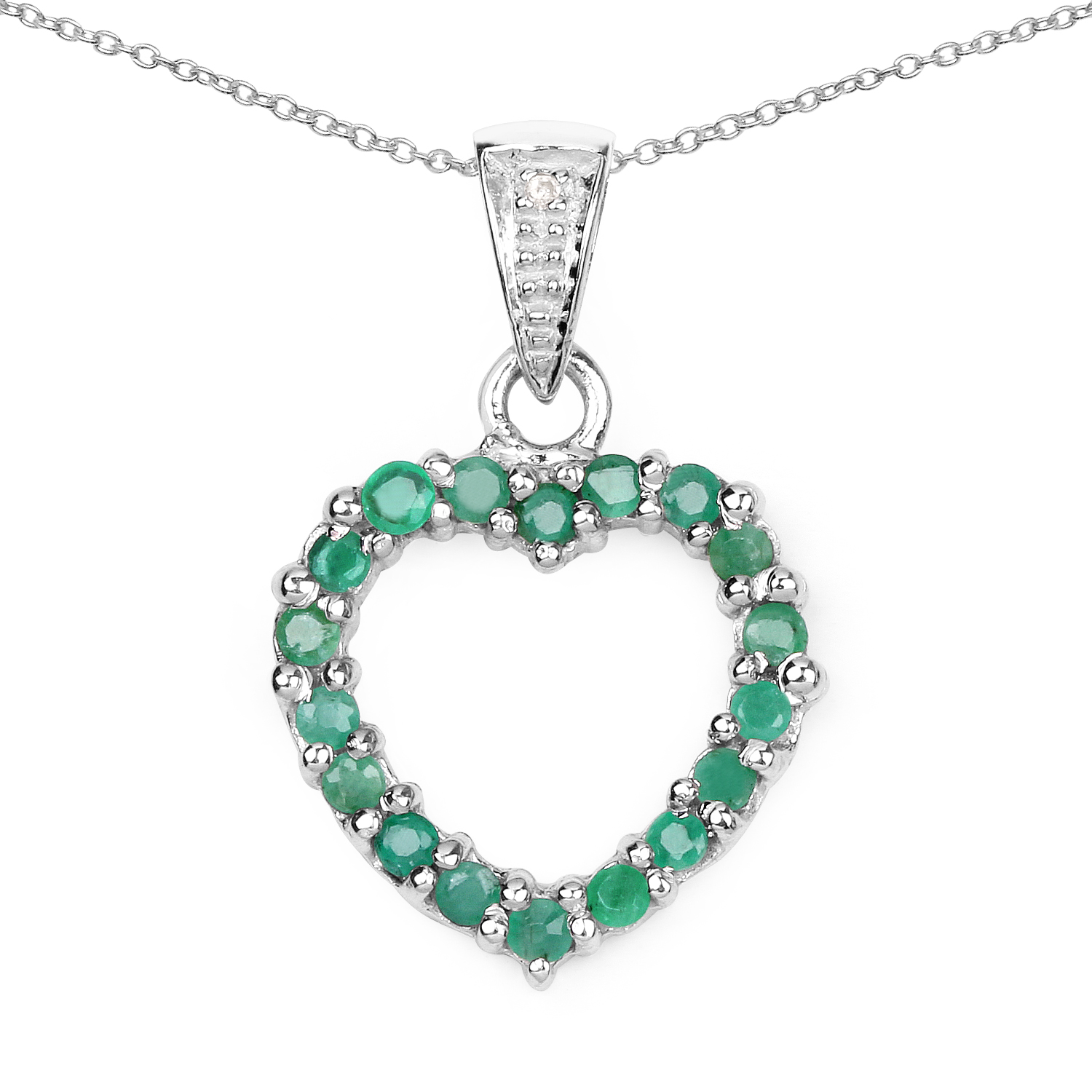 0.54 Carat Genuine Emerald and White Diamond .925 Sterling Silver Pendant