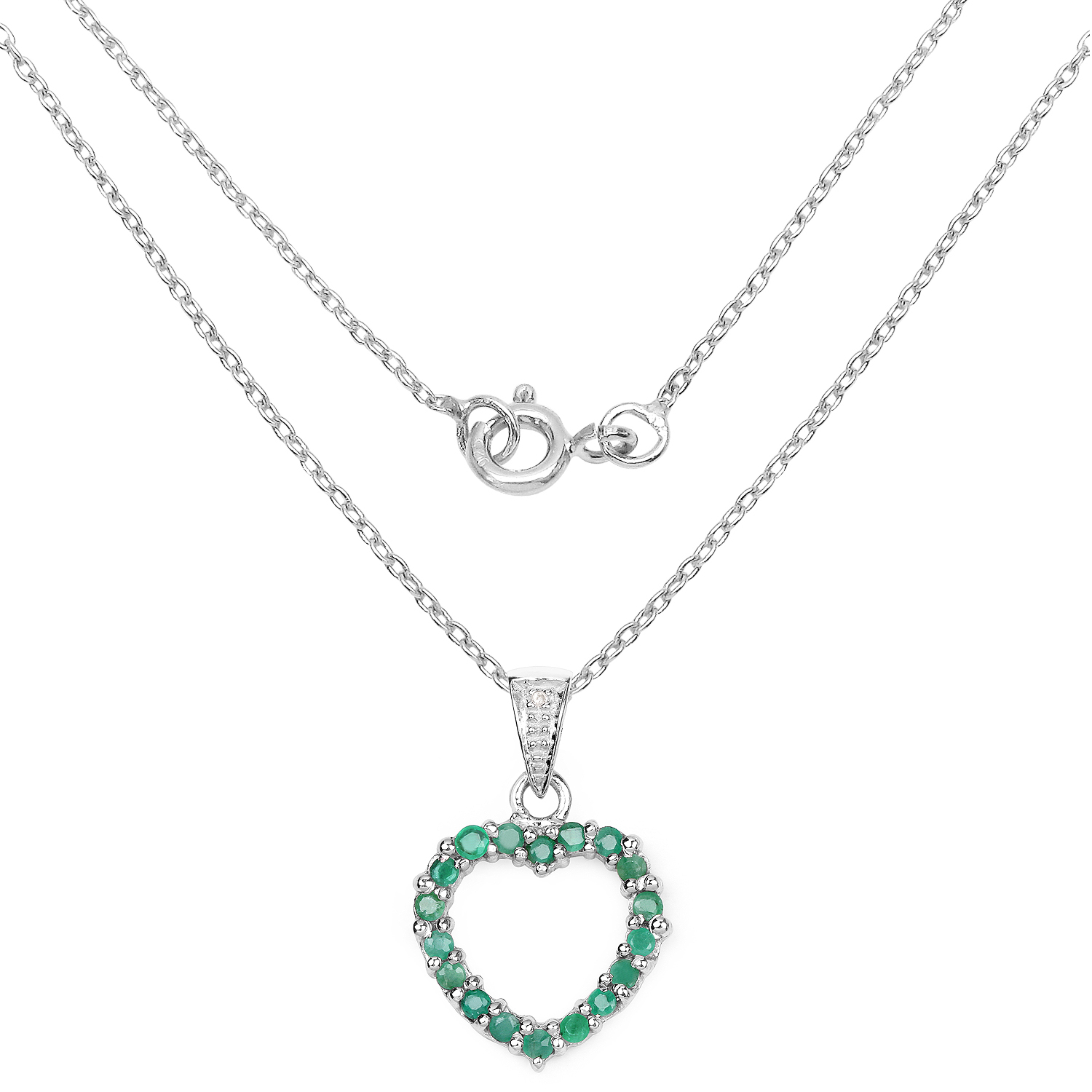 0.54 Carat Genuine Emerald and White Diamond .925 Sterling Silver Pendant