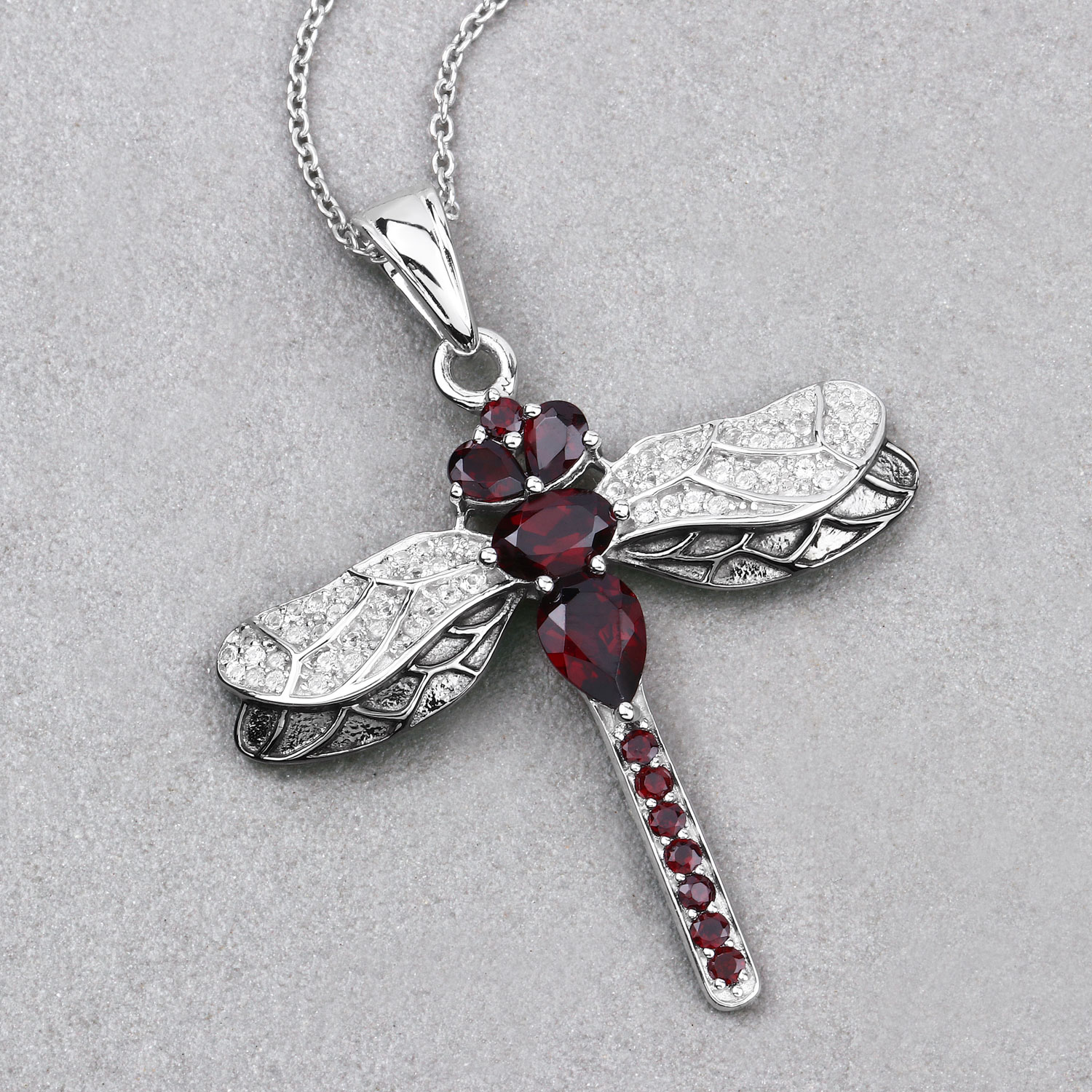 2.29 Carat Genuine Garnet and White Topaz .925 Sterling Silver Pendant