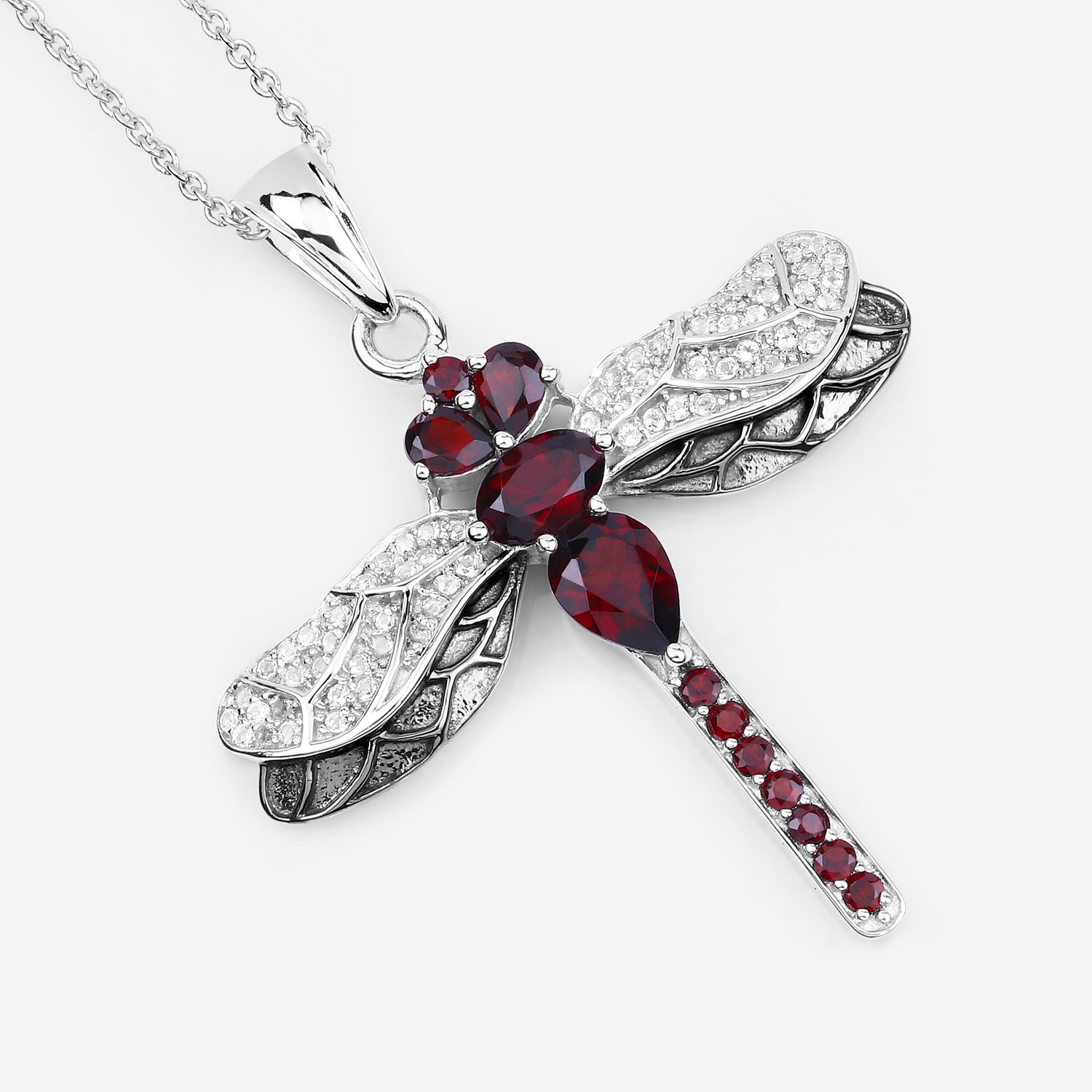 2.29 Carat Genuine Garnet and White Topaz .925 Sterling Silver Pendant