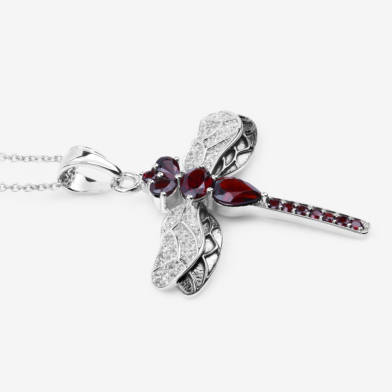 2.29 Carat Genuine Garnet and White Topaz .925 Sterling Silver Pendant