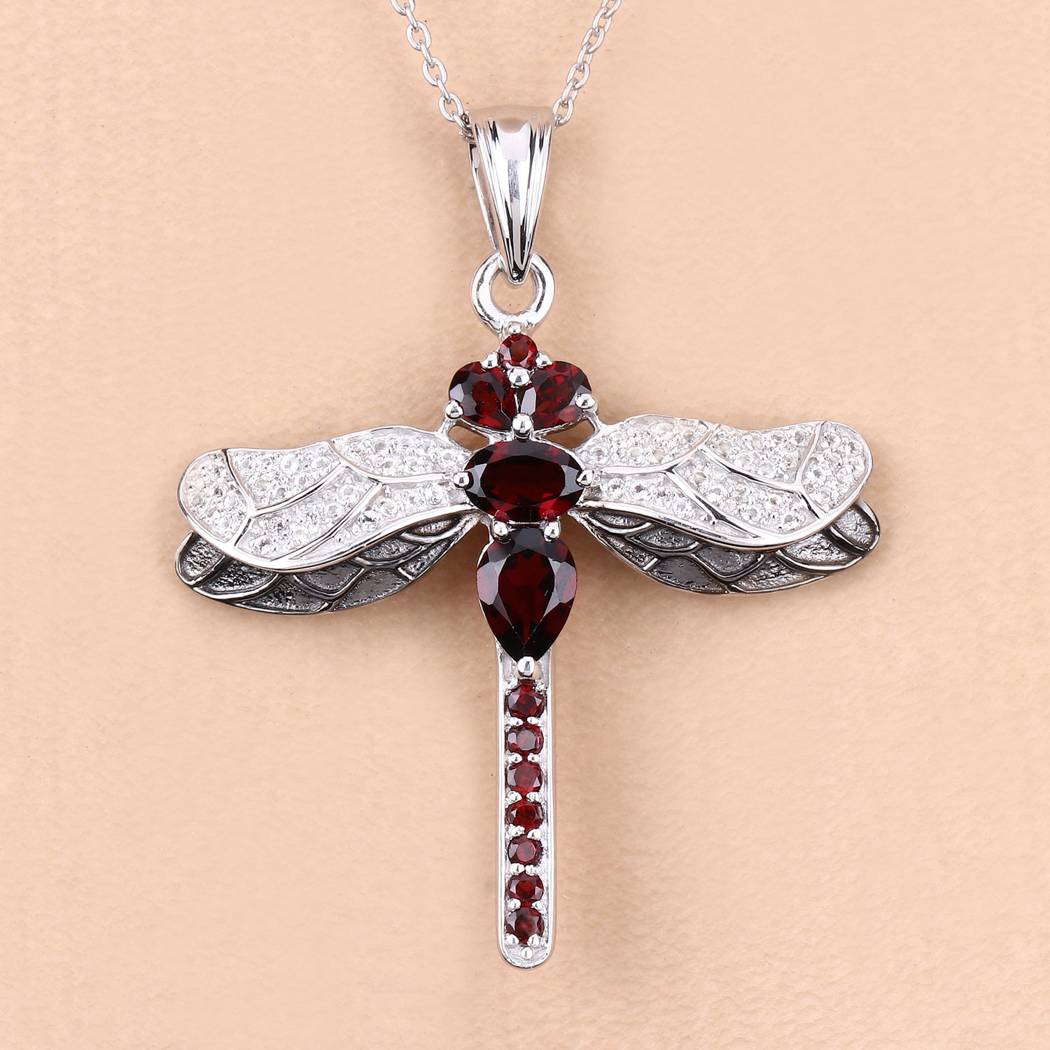 2.29 Carat Genuine Garnet and White Topaz .925 Sterling Silver Pendant