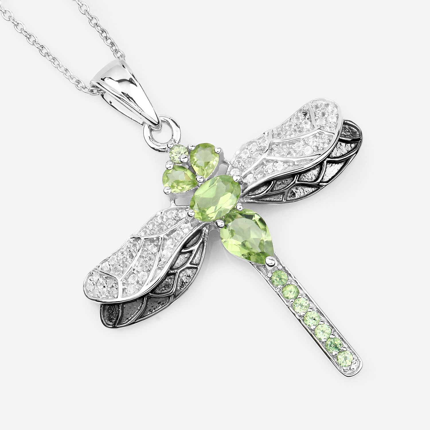 1.98 Carat Genuine Peridot and White Topaz .925 Sterling Silver Pendant