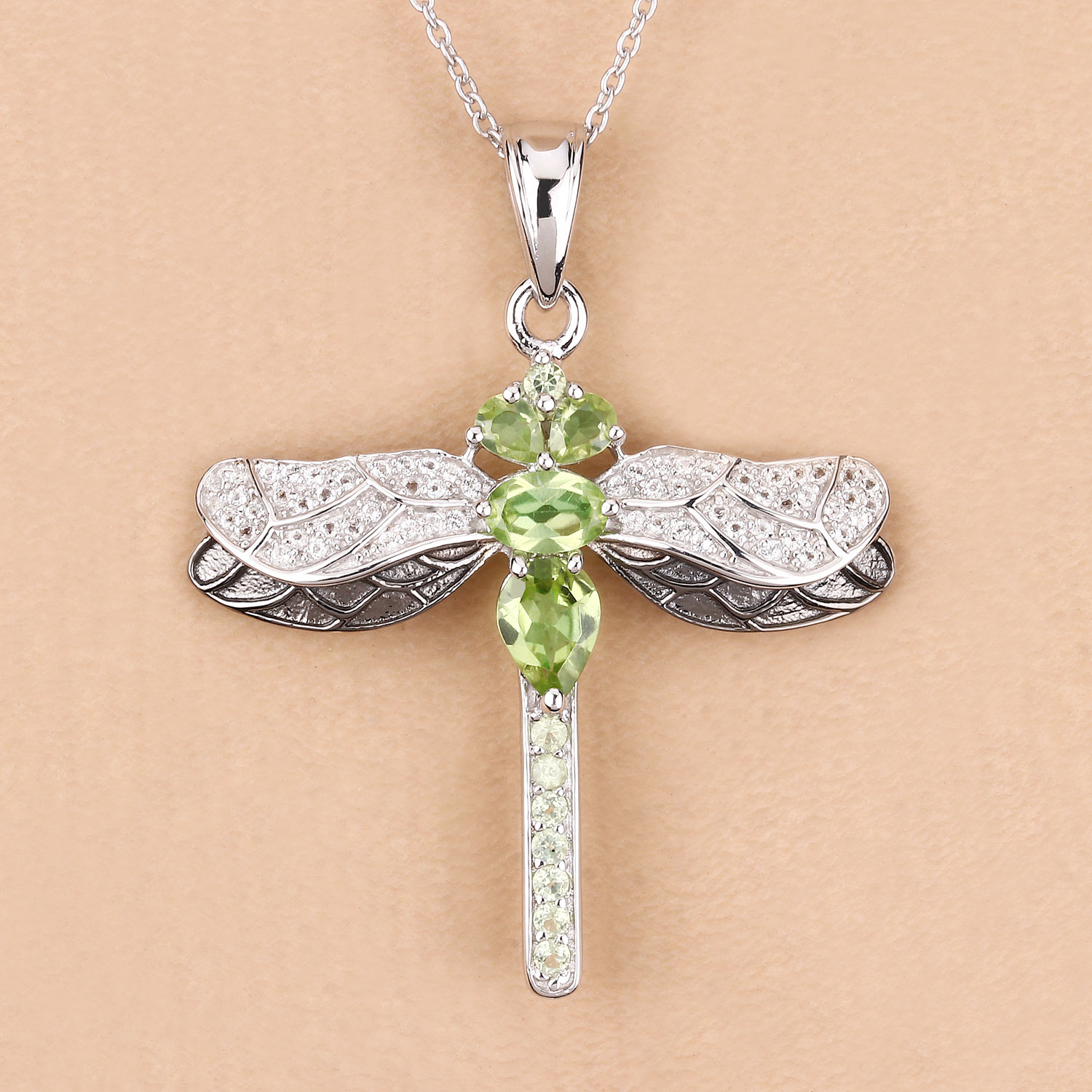 1.98 Carat Genuine Peridot and White Topaz .925 Sterling Silver Pendant
