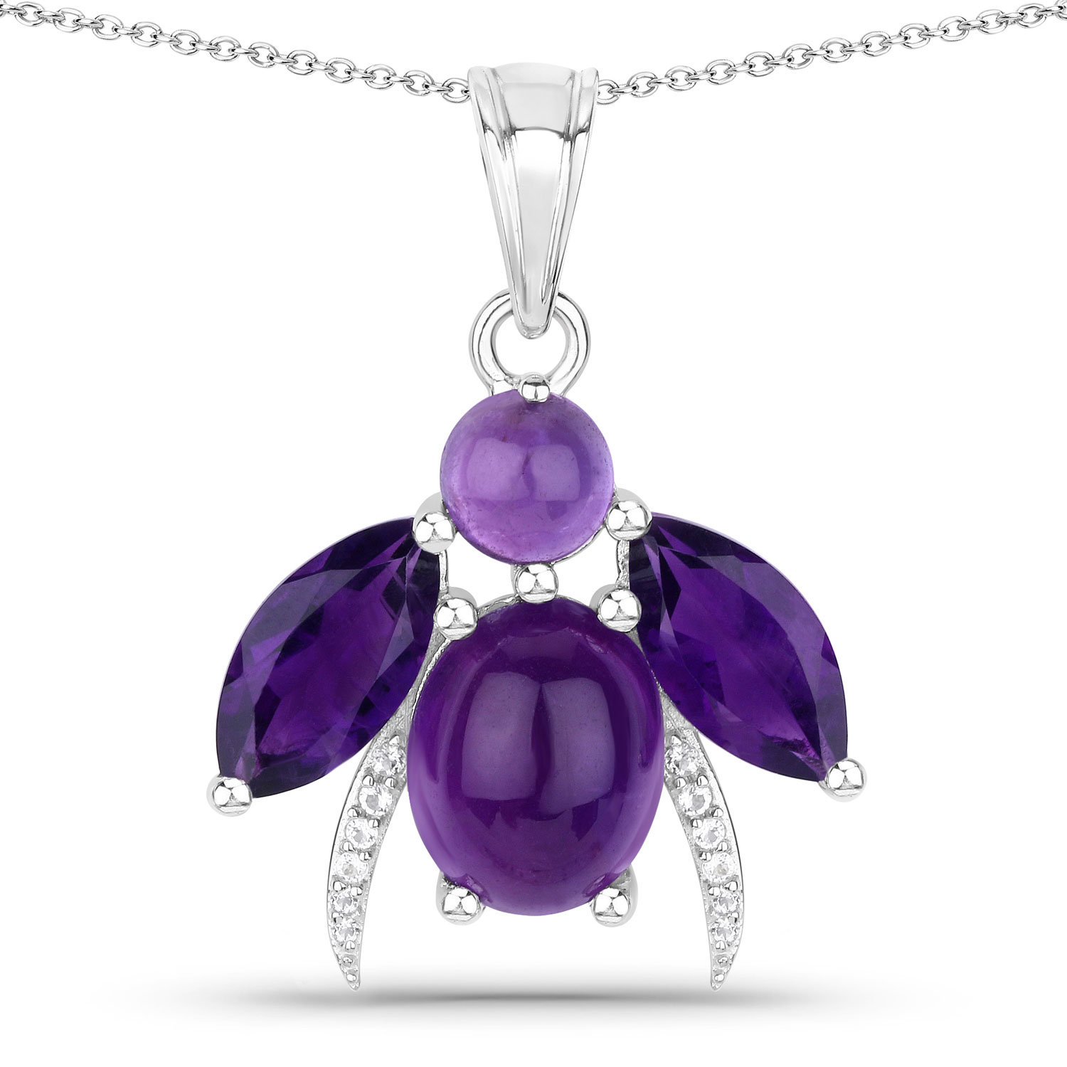 7.70 Carat Genuine Amethyst and White Topaz .925 Sterling Silver Pendant
