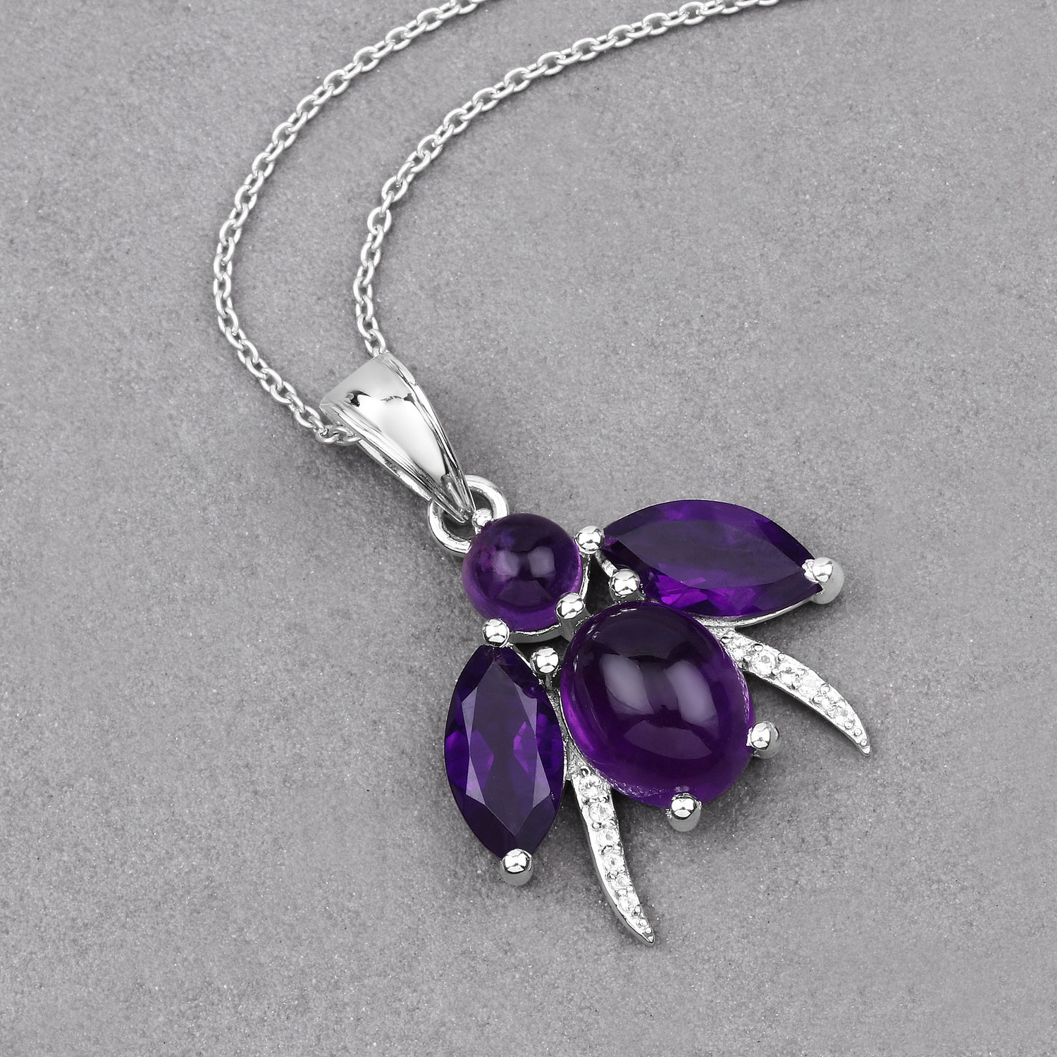 7.70 Carat Genuine Amethyst and White Topaz .925 Sterling Silver Pendant