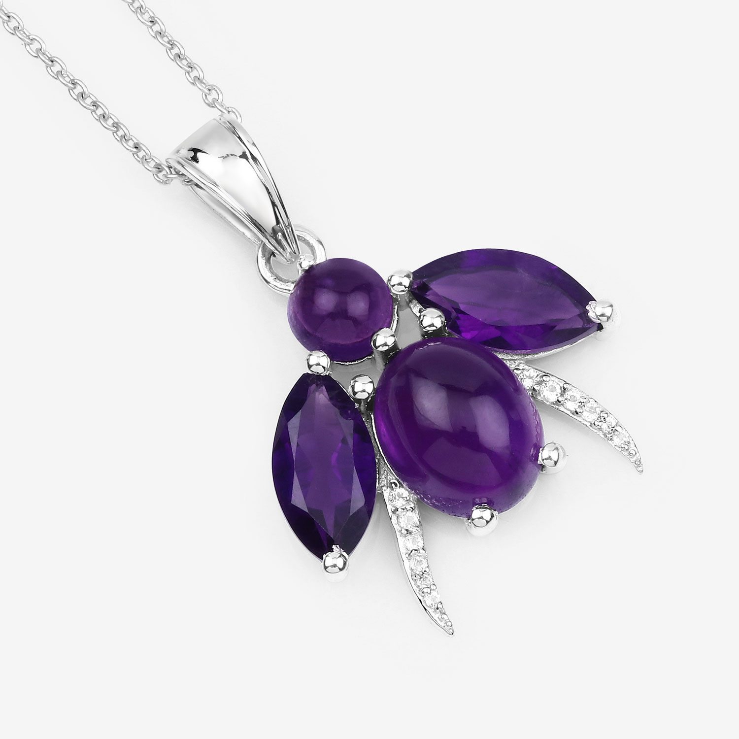 7.70 Carat Genuine Amethyst and White Topaz .925 Sterling Silver Pendant