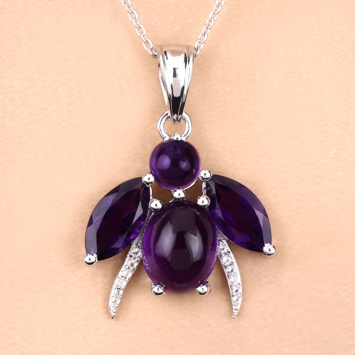 7.70 Carat Genuine Amethyst and White Topaz .925 Sterling Silver Pendant