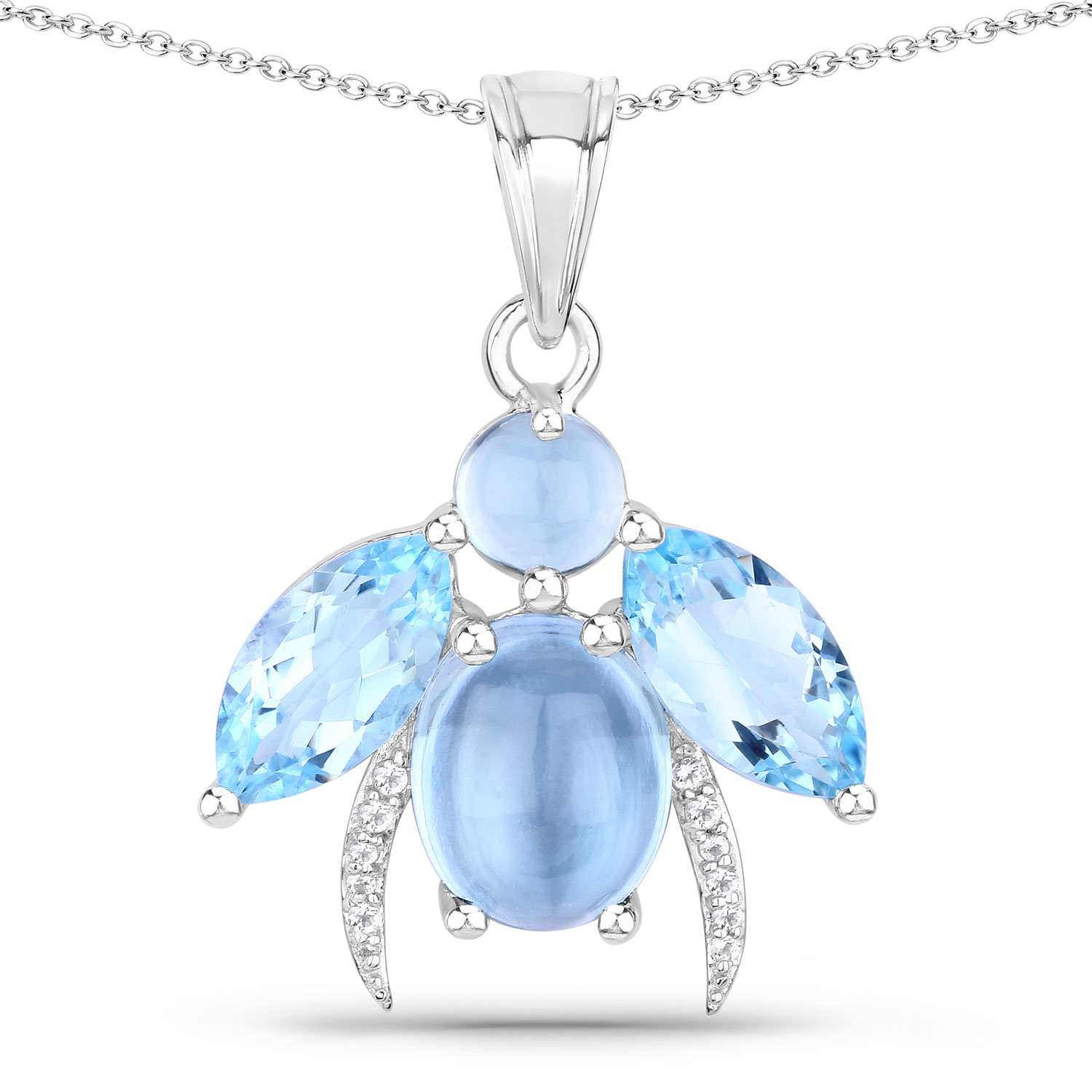 9.06 Carat Genuine Blue Topaz and White Topaz .925 Sterling Silver Pendant