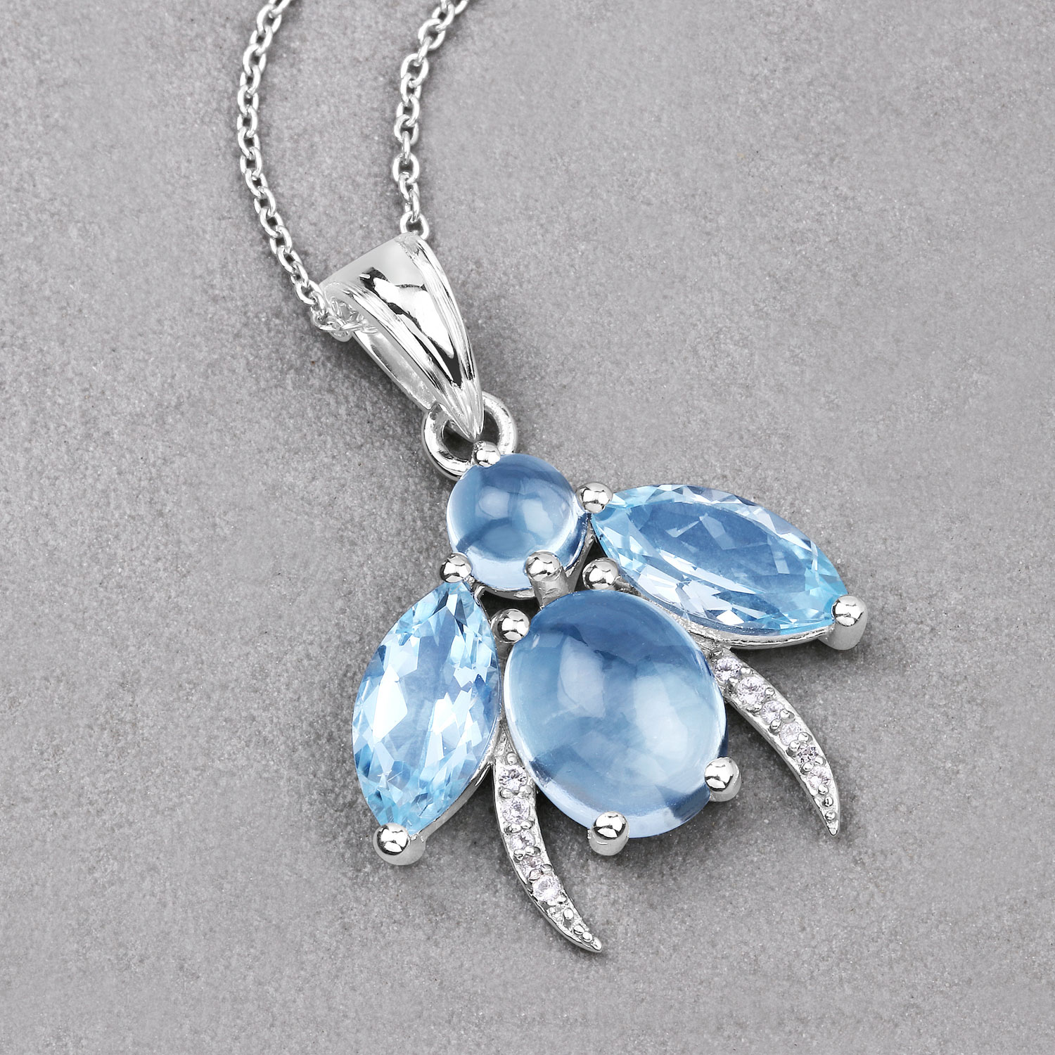 9.06 Carat Genuine Blue Topaz and White Topaz .925 Sterling Silver Pendant