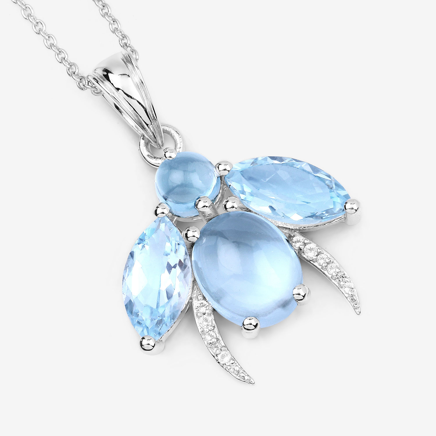 9.06 Carat Genuine Blue Topaz and White Topaz .925 Sterling Silver Pendant