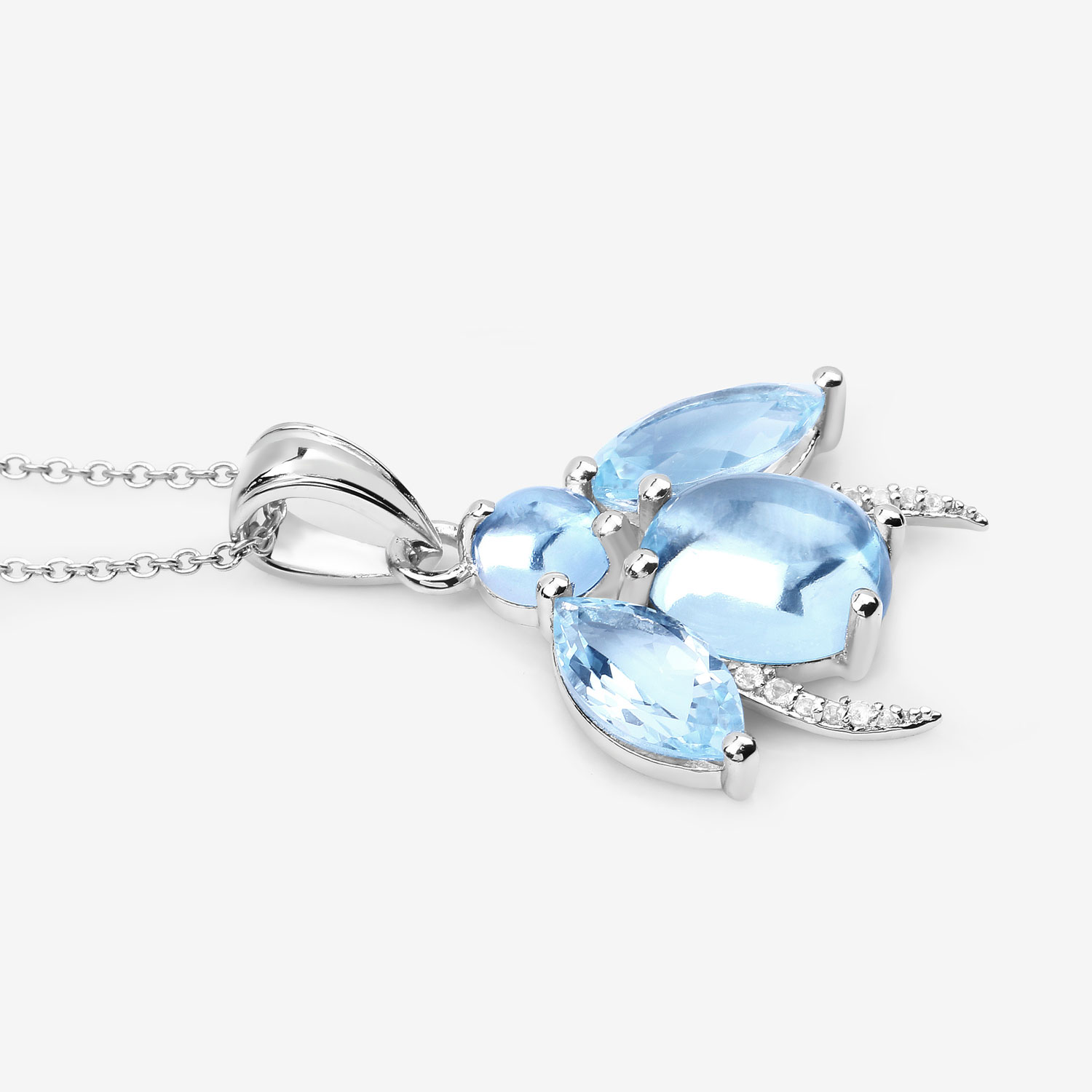 9.06 Carat Genuine Blue Topaz and White Topaz .925 Sterling Silver Pendant