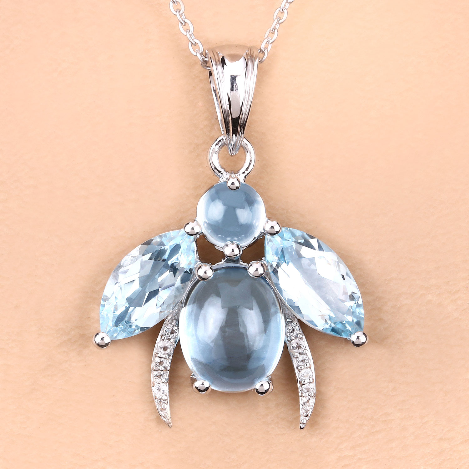 9.06 Carat Genuine Blue Topaz and White Topaz .925 Sterling Silver Pendant
