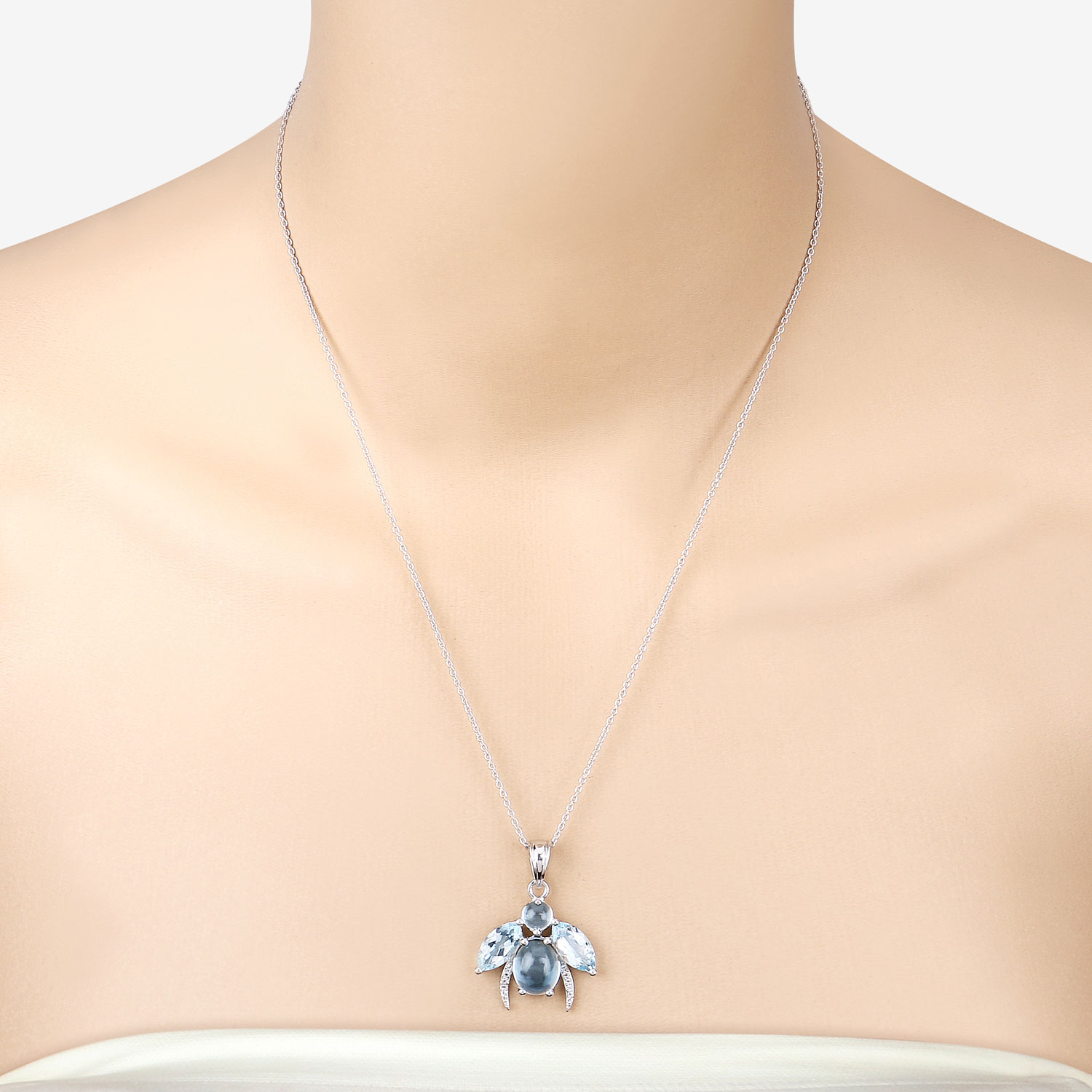 9.06 Carat Genuine Blue Topaz and White Topaz .925 Sterling Silver Pendant