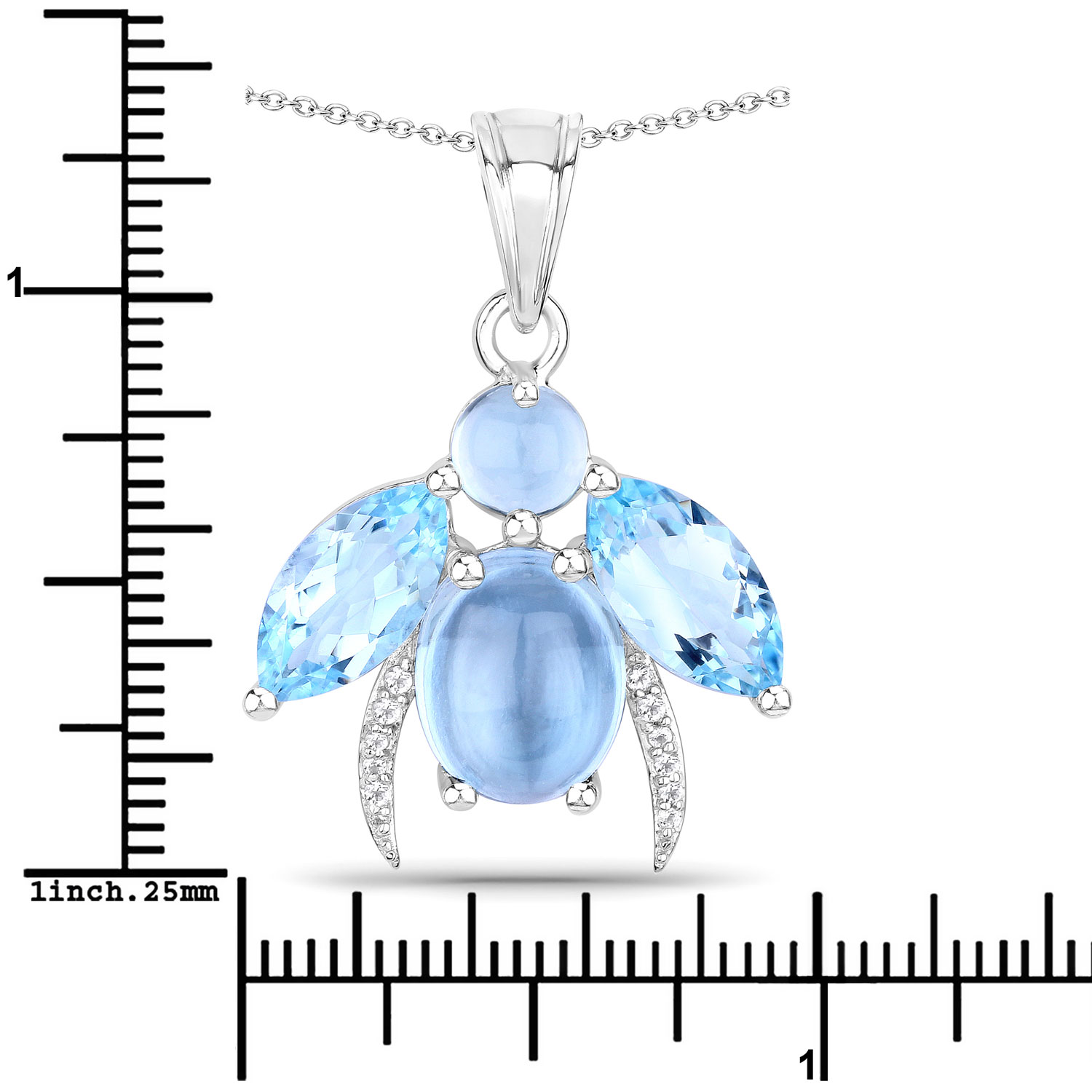 9.06 Carat Genuine Blue Topaz and White Topaz .925 Sterling Silver Pendant
