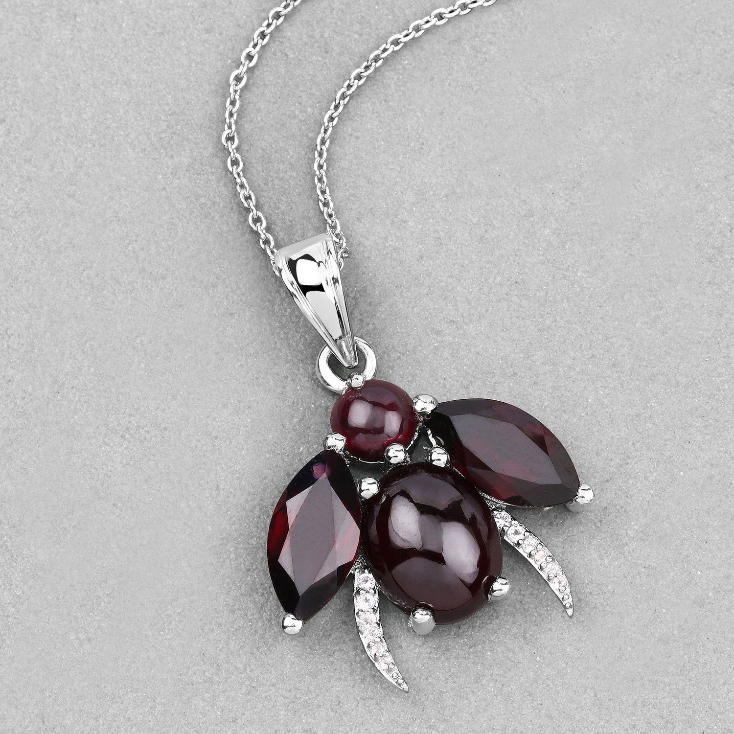 10.00 Carat Genuine Garnet and White Topaz .925 Sterling Silver Pendant