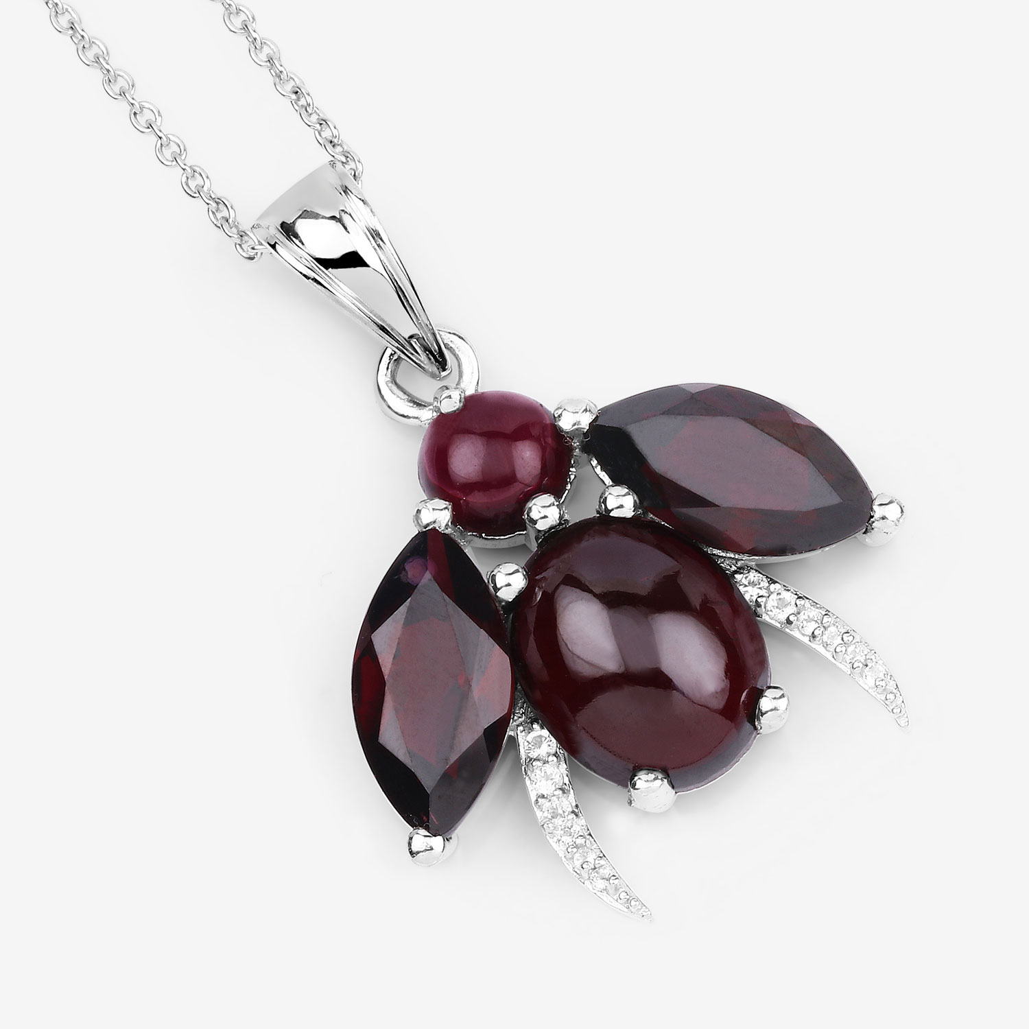 10.00 Carat Genuine Garnet and White Topaz .925 Sterling Silver Pendant