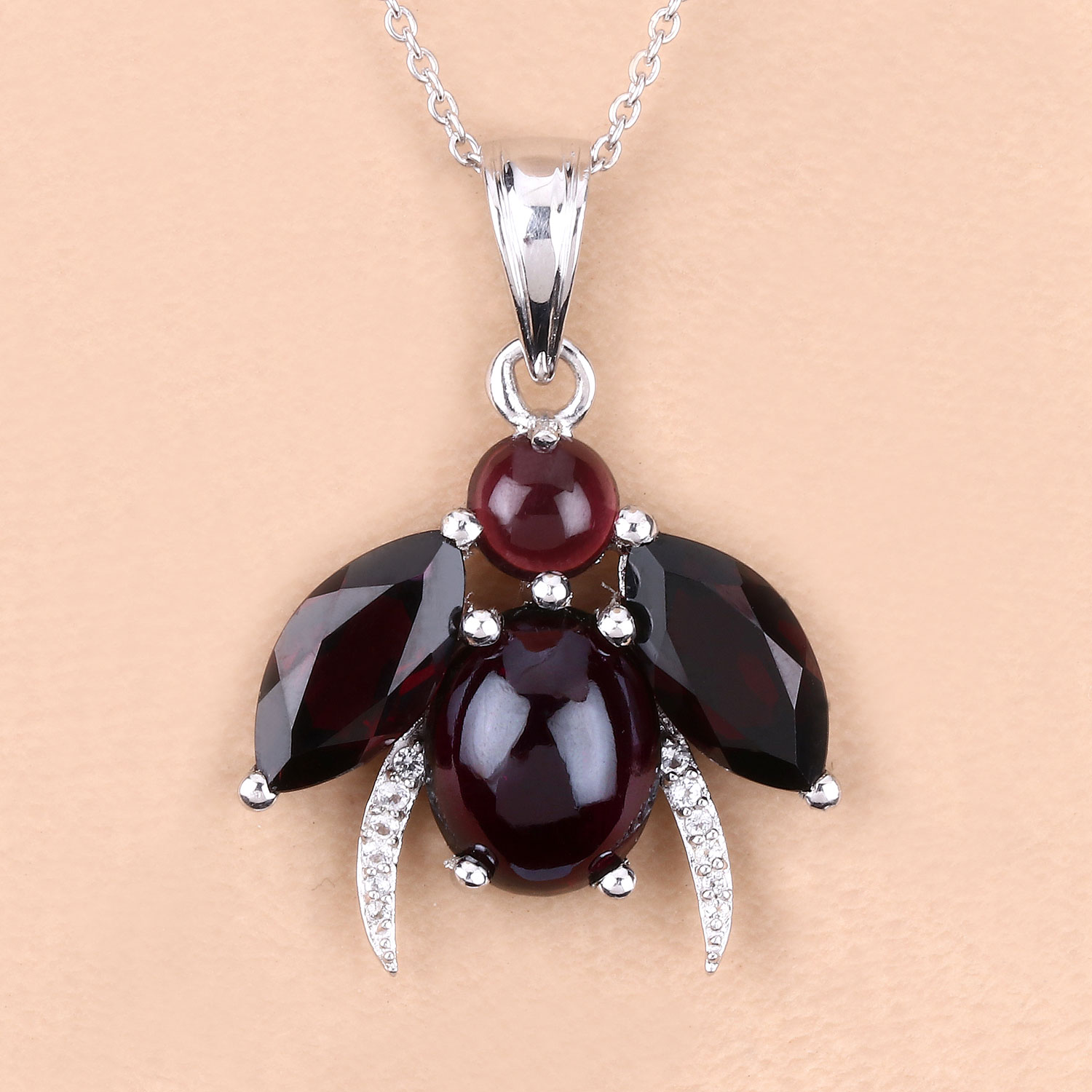 10.00 Carat Genuine Garnet and White Topaz .925 Sterling Silver Pendant