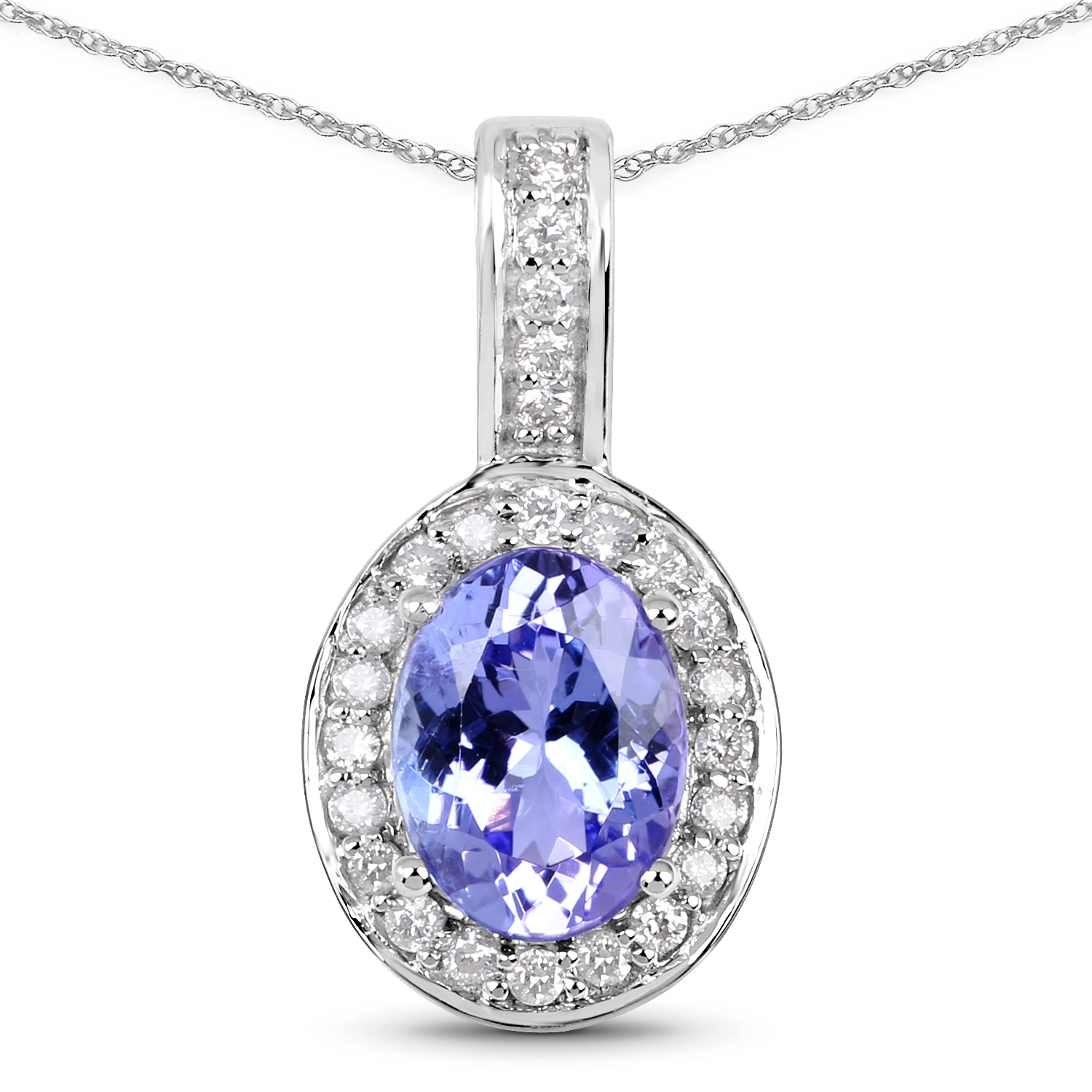 1.38 Carat Genuine Tanzanite & White Diamond 14K White Gold Pendant