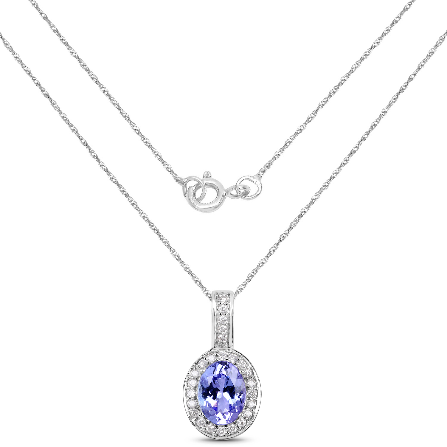 1.38 Carat Genuine Tanzanite & White Diamond 14K White Gold Pendant