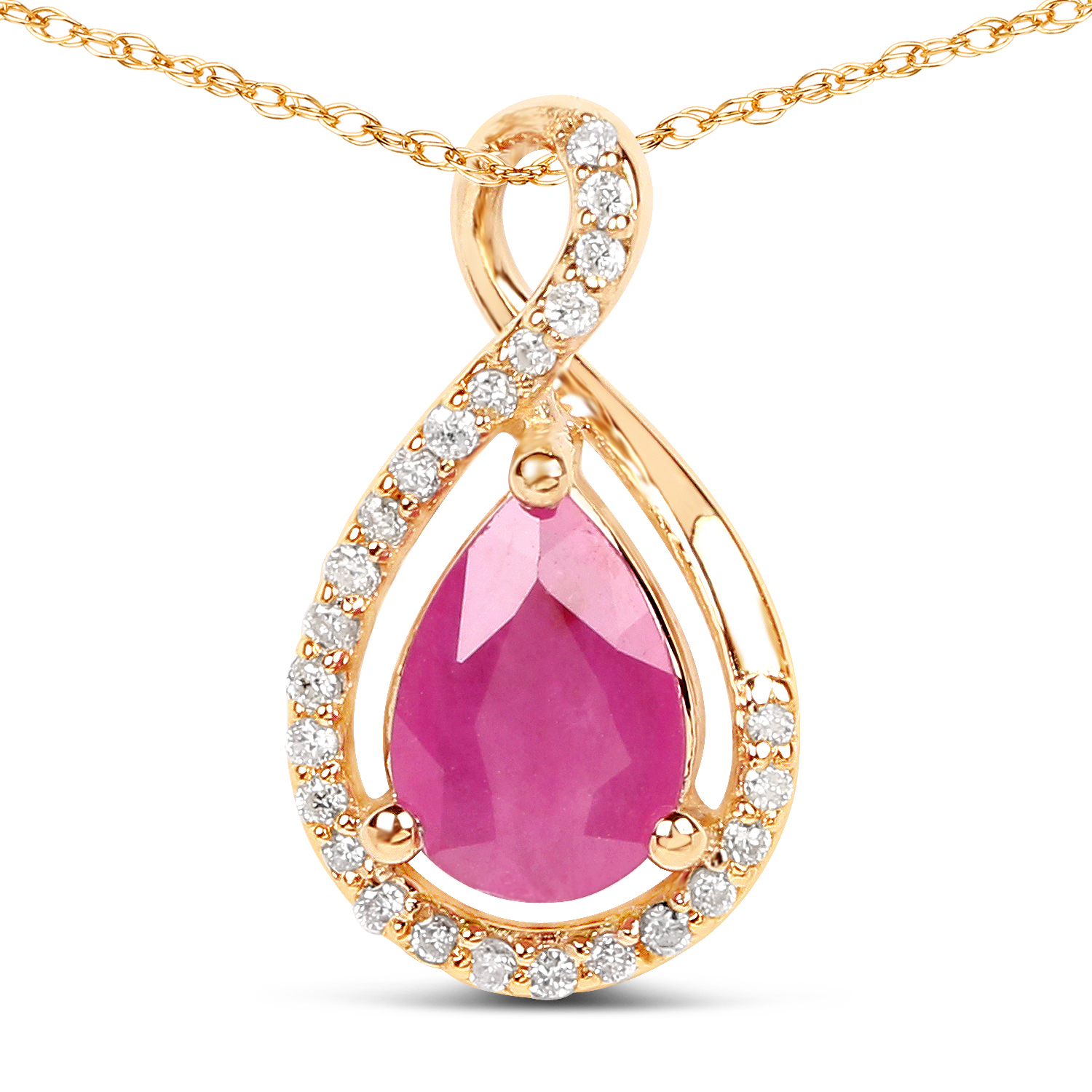 0.88 Carat Genuine Ruby and White Diamond 14K Yellow Gold Pendant