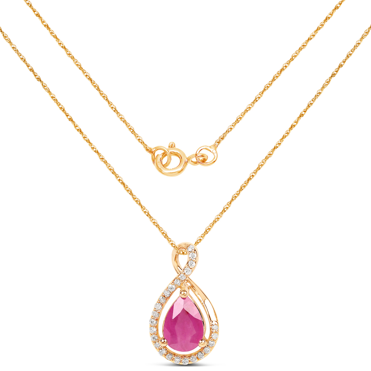 0.88 Carat Genuine Ruby and White Diamond 14K Yellow Gold Pendant