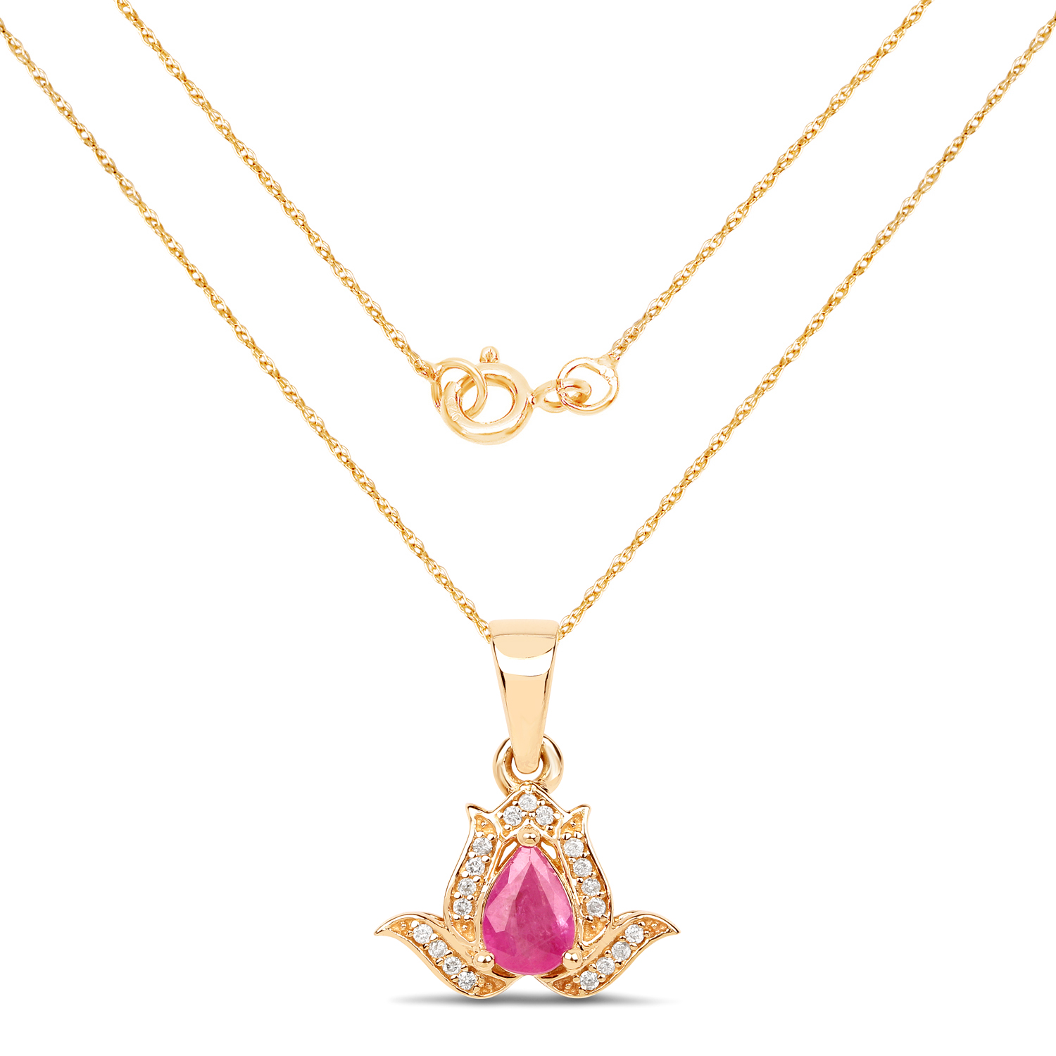 0.48 Carat Genuine Ruby and White Diamond 14K Yellow Gold Pendant