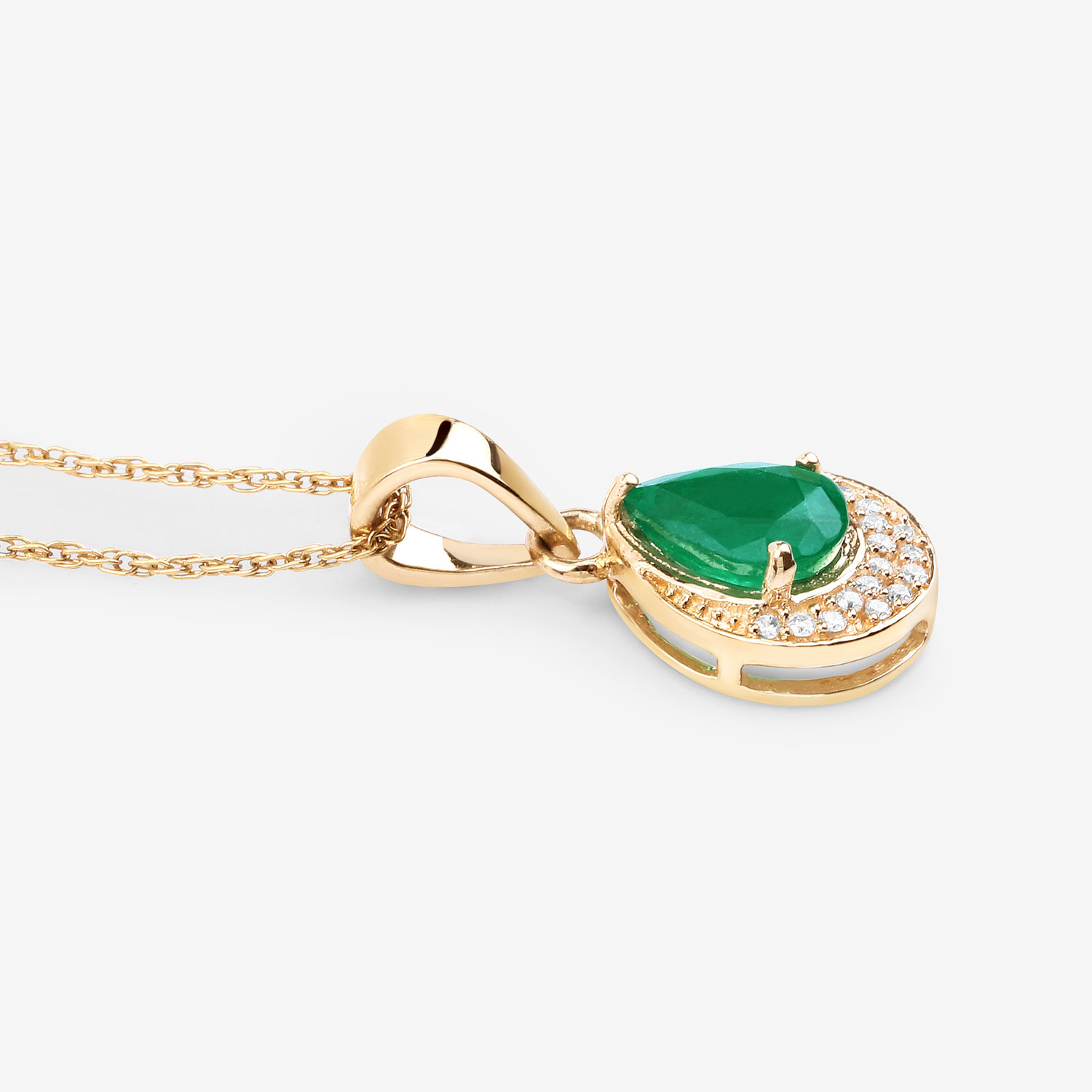 0.89 Carat Genuine Zambian Emerald and White Diamond 14K Yellow Gold Pendant