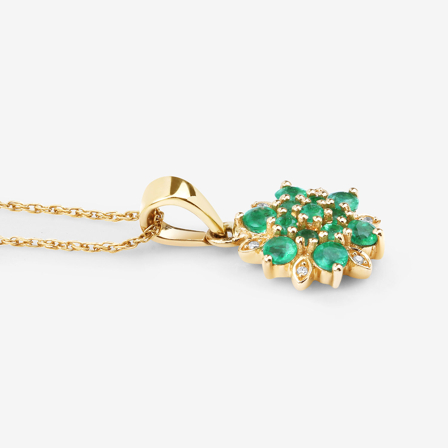 0.72 Carat Genuine Zambian Emerald and White Diamond 14K Yellow Gold Pendant