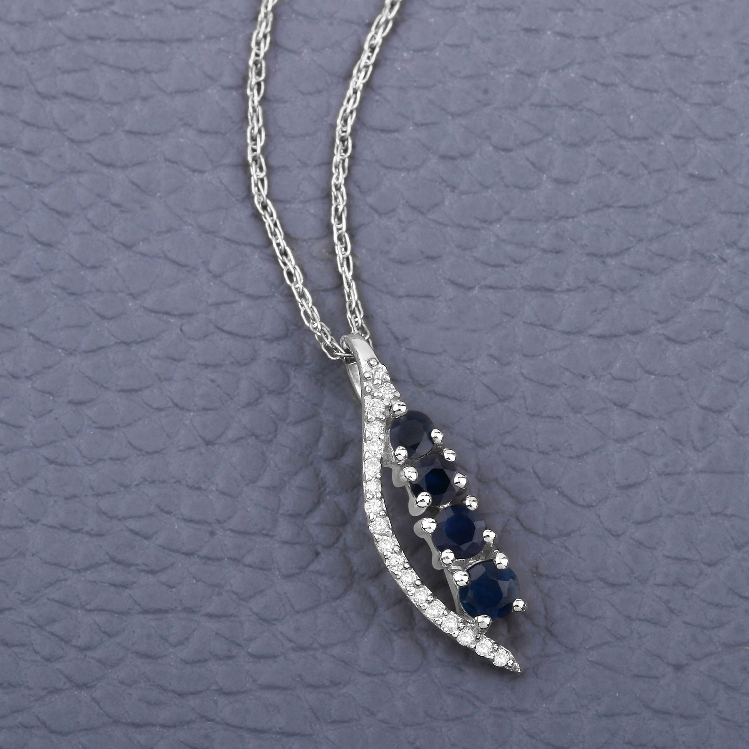 0.40 Carat Genuine Blue Sapphire and White Diamond 14K White Gold Pendant