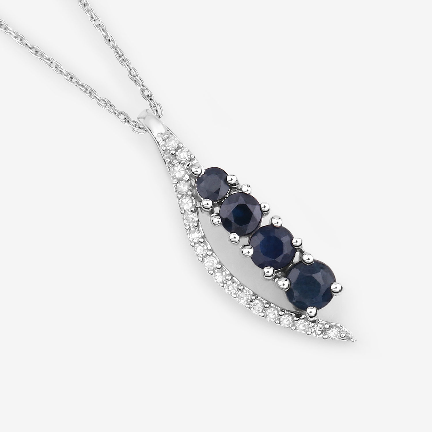 0.40 Carat Genuine Blue Sapphire and White Diamond 14K White Gold Pendant