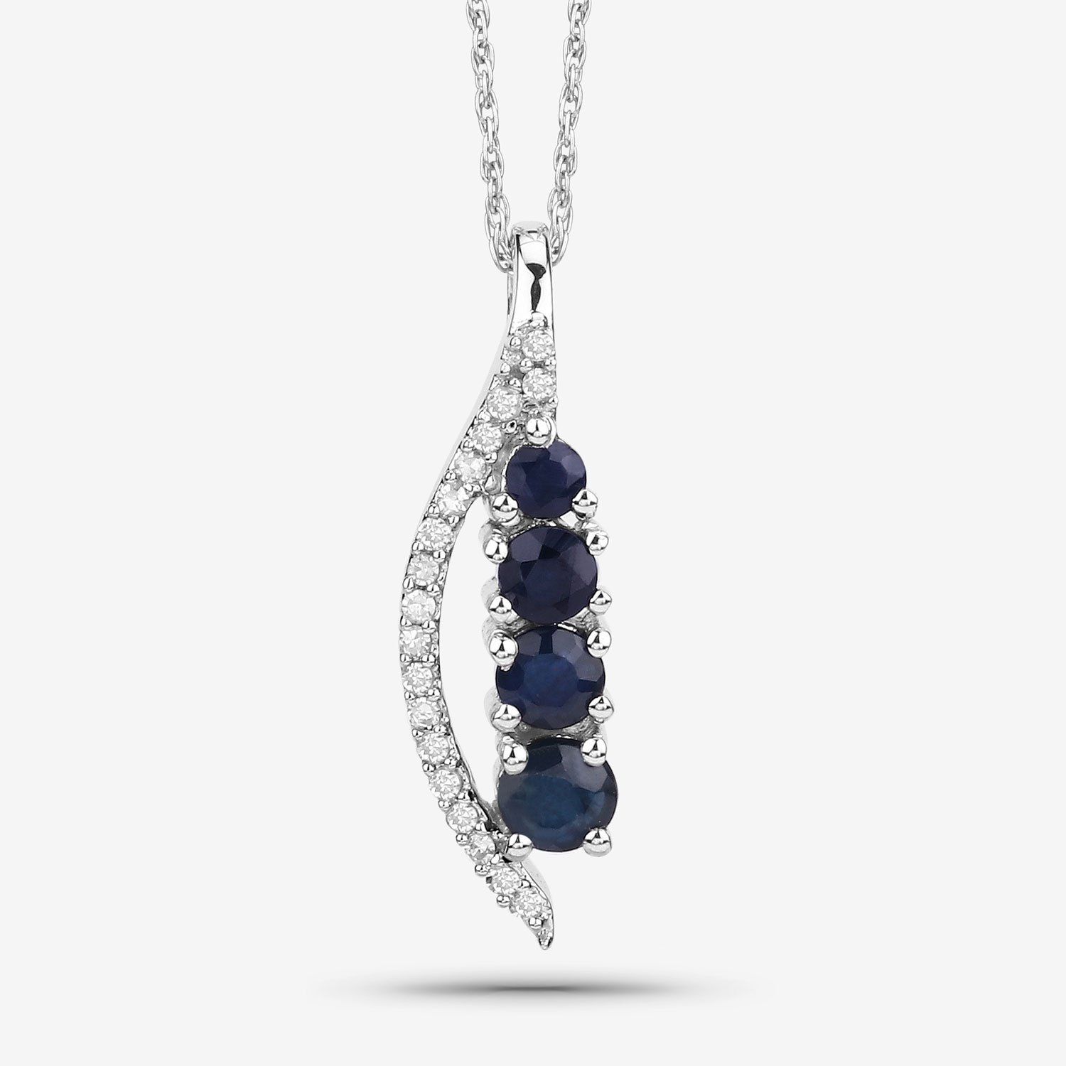 0.40 Carat Genuine Blue Sapphire and White Diamond 14K White Gold Pendant