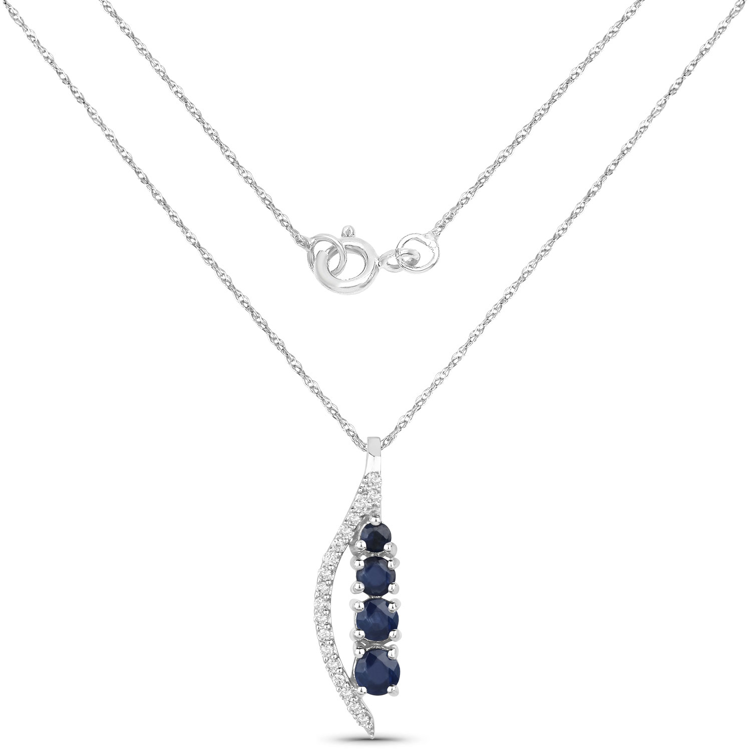 0.40 Carat Genuine Blue Sapphire and White Diamond 14K White Gold Pendant