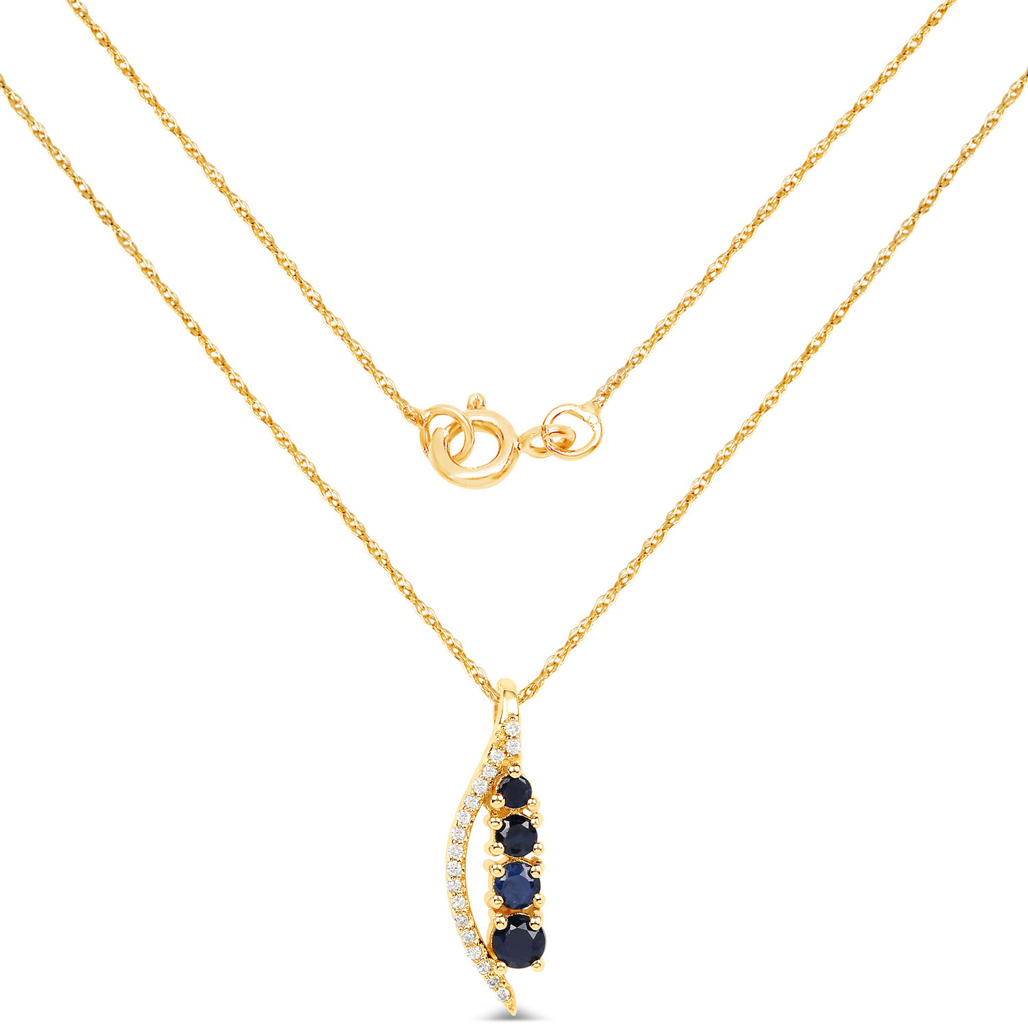 0.40 Carat Genuine Blue Sapphire and White Diamond 14K Yellow Gold Pendant