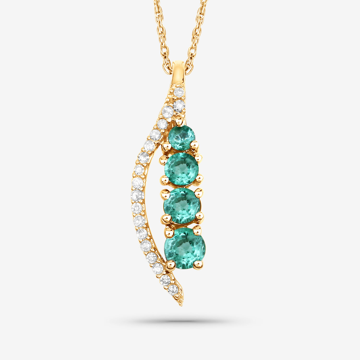 0.34 Carat Genuine Zambian Emerald and White Diamond 14K Yellow Gold Pendant
