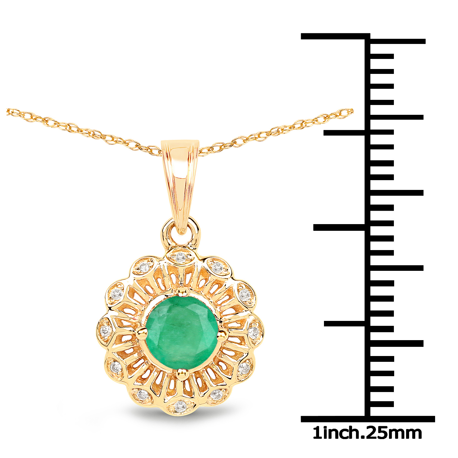 0.46 Carat Genuine Zambian Emerald and White Diamond 14K Yellow Gold Pendant